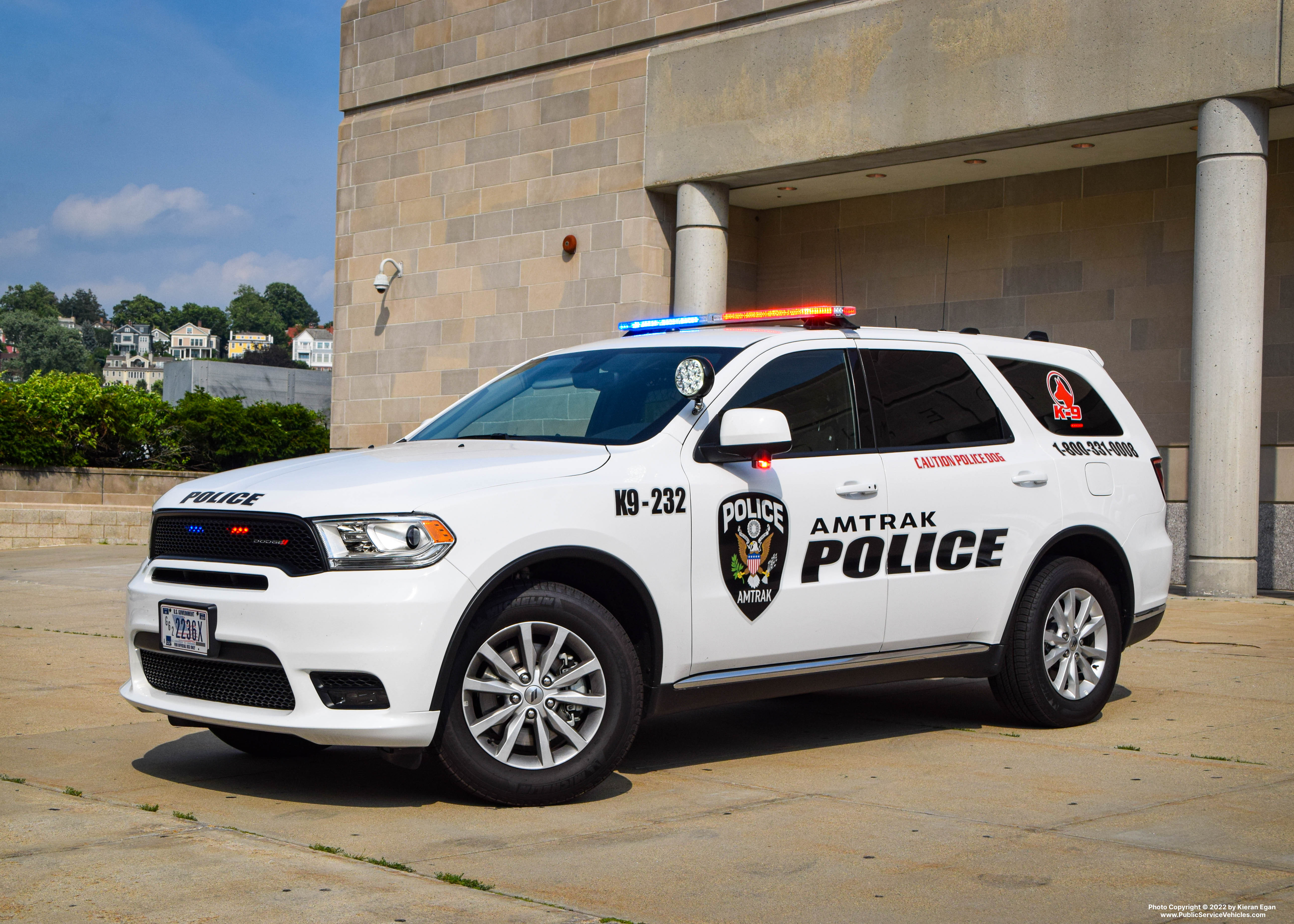 A photo  of Amtrak Police
            Cruiser 232, a 2019-2020 Dodge Durango             taken by Kieran Egan