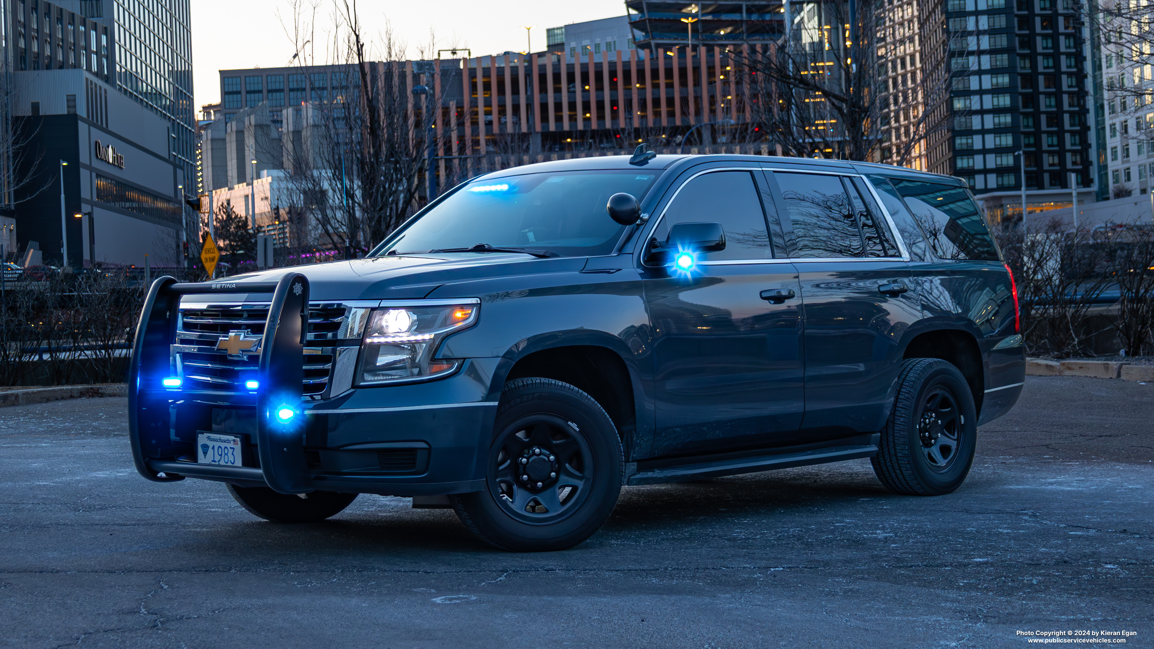 A photo  of Massachusetts State Police
            Cruiser 1983, a 2020 Chevrolet Tahoe             taken by Kieran Egan