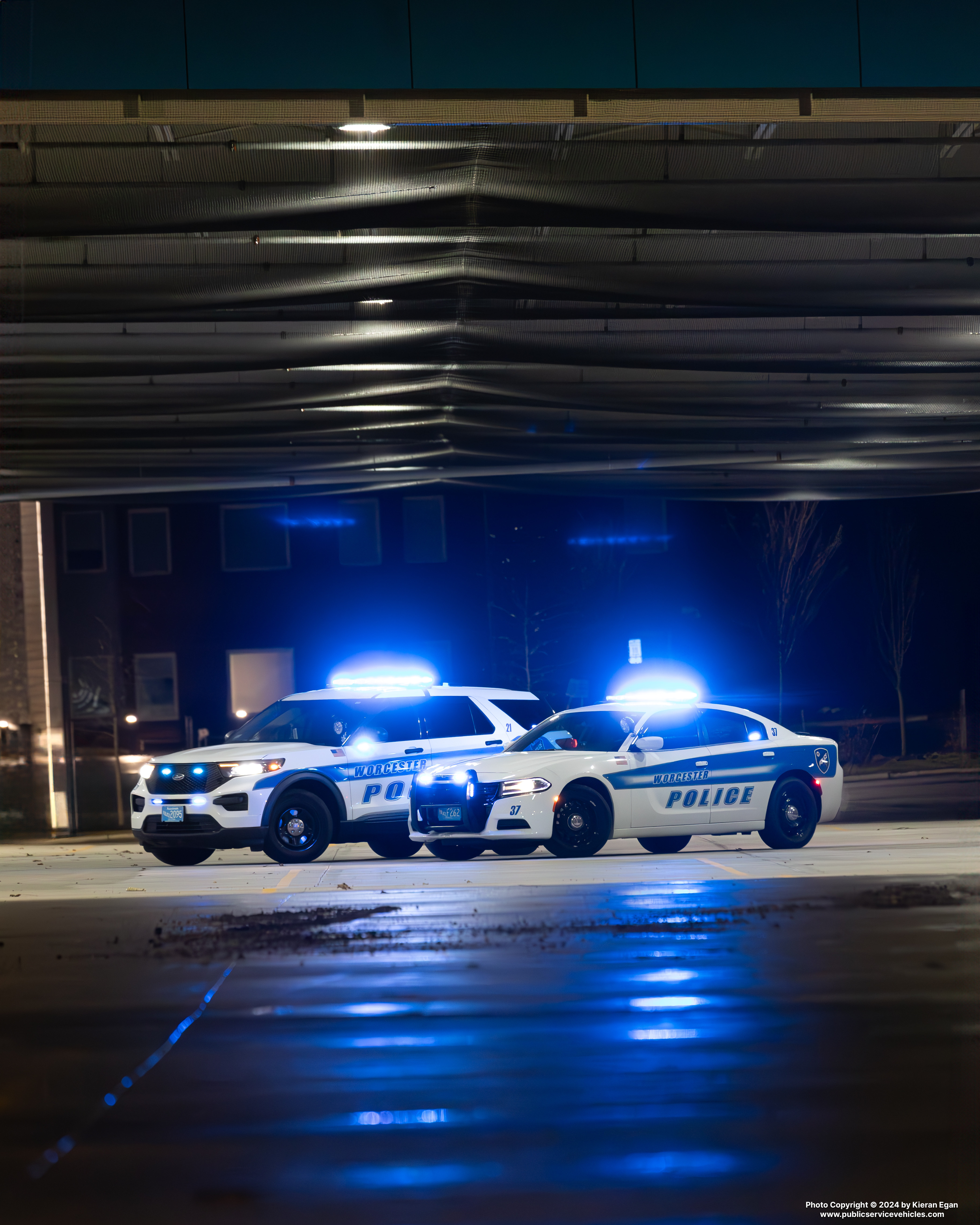 A photo  of Worcester Police
            Cruiser 21, a 2020 Ford Police Interceptor Utility             taken by Kieran Egan