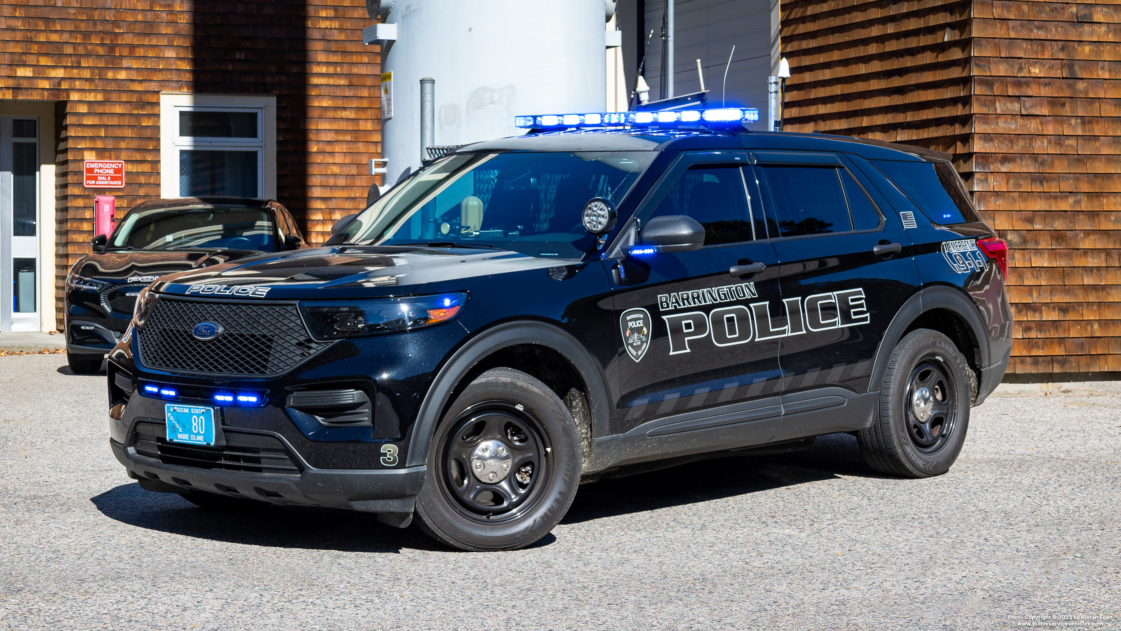 A photo  of Barrington Police
            Patrol Car 3, a 2023 Ford Police Interceptor Utility Hybrid             taken by Kieran Egan