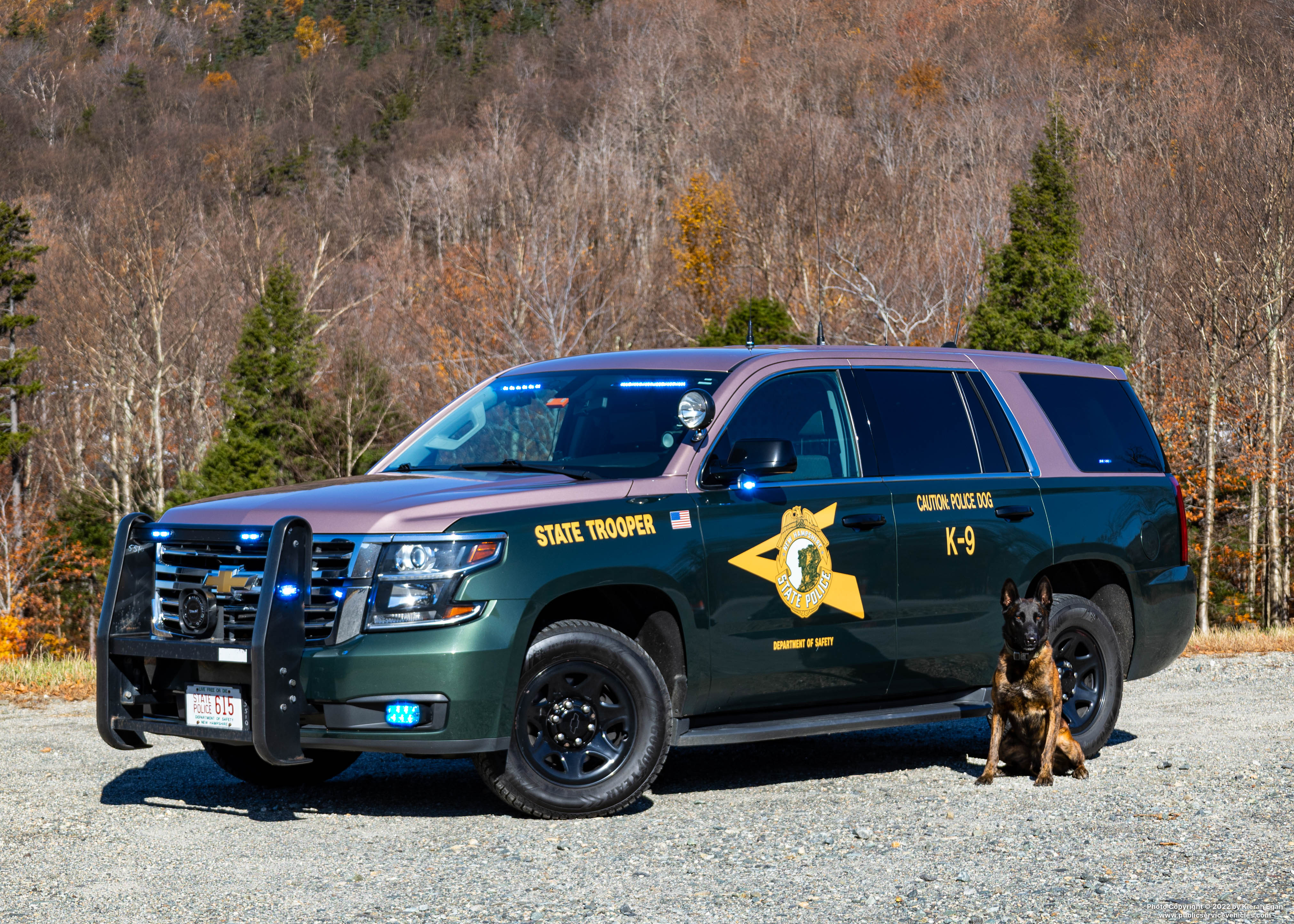 A photo  of New Hampshire State Police
            Cruiser 615, a 2020 Chevrolet Tahoe             taken by Kieran Egan