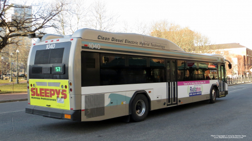 Additional photo  of Rhode Island Public Transit Authority
                    Bus 1040, a 2010 Gillig BRT HEV                     taken by Kieran Egan