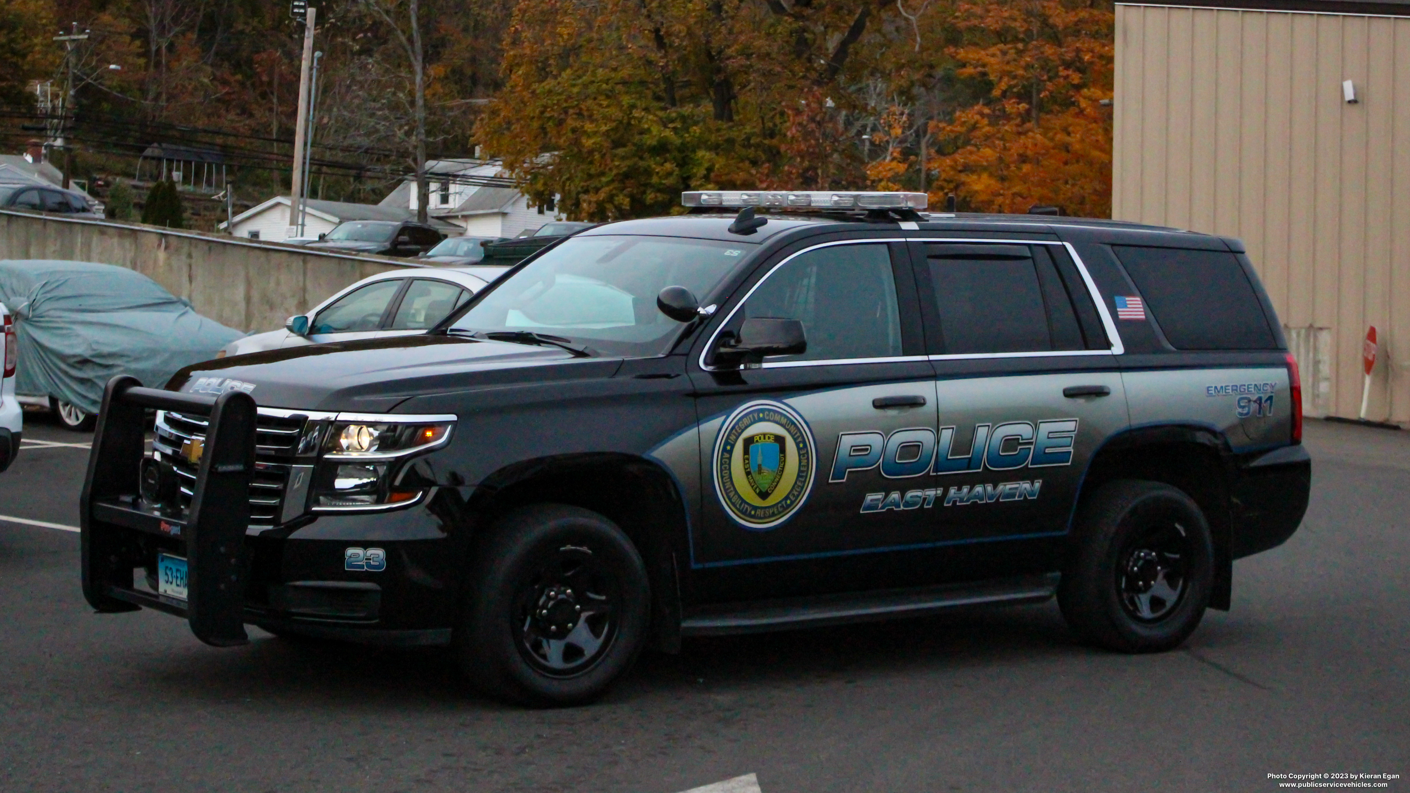 A photo  of East Haven Police
            Cruiser 23, a 2020 Chevrolet Tahoe             taken by Kieran Egan