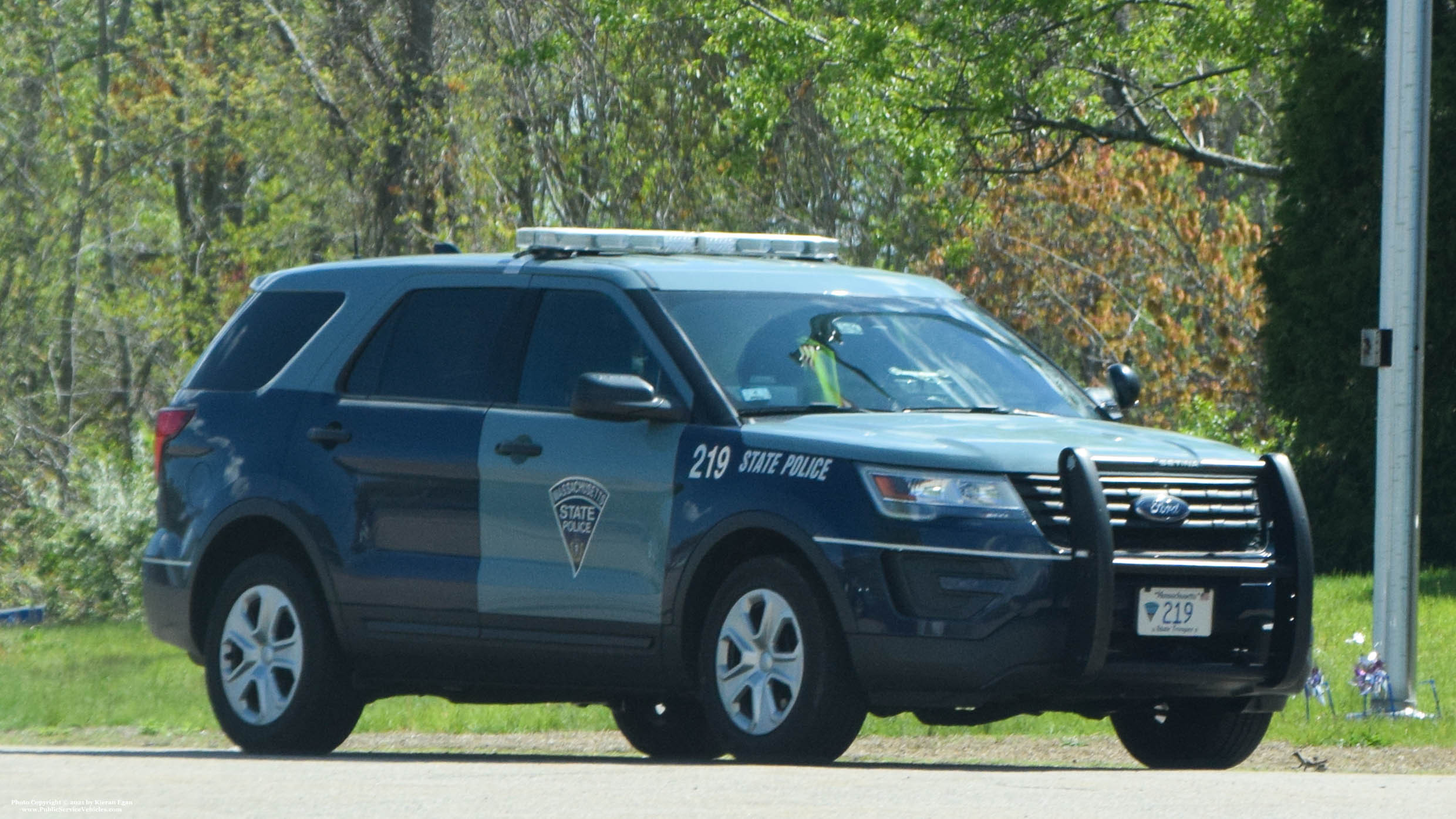 A photo  of Massachusetts State Police
            Cruiser 219, a 2017 Ford Police Interceptor Utility             taken by Kieran Egan