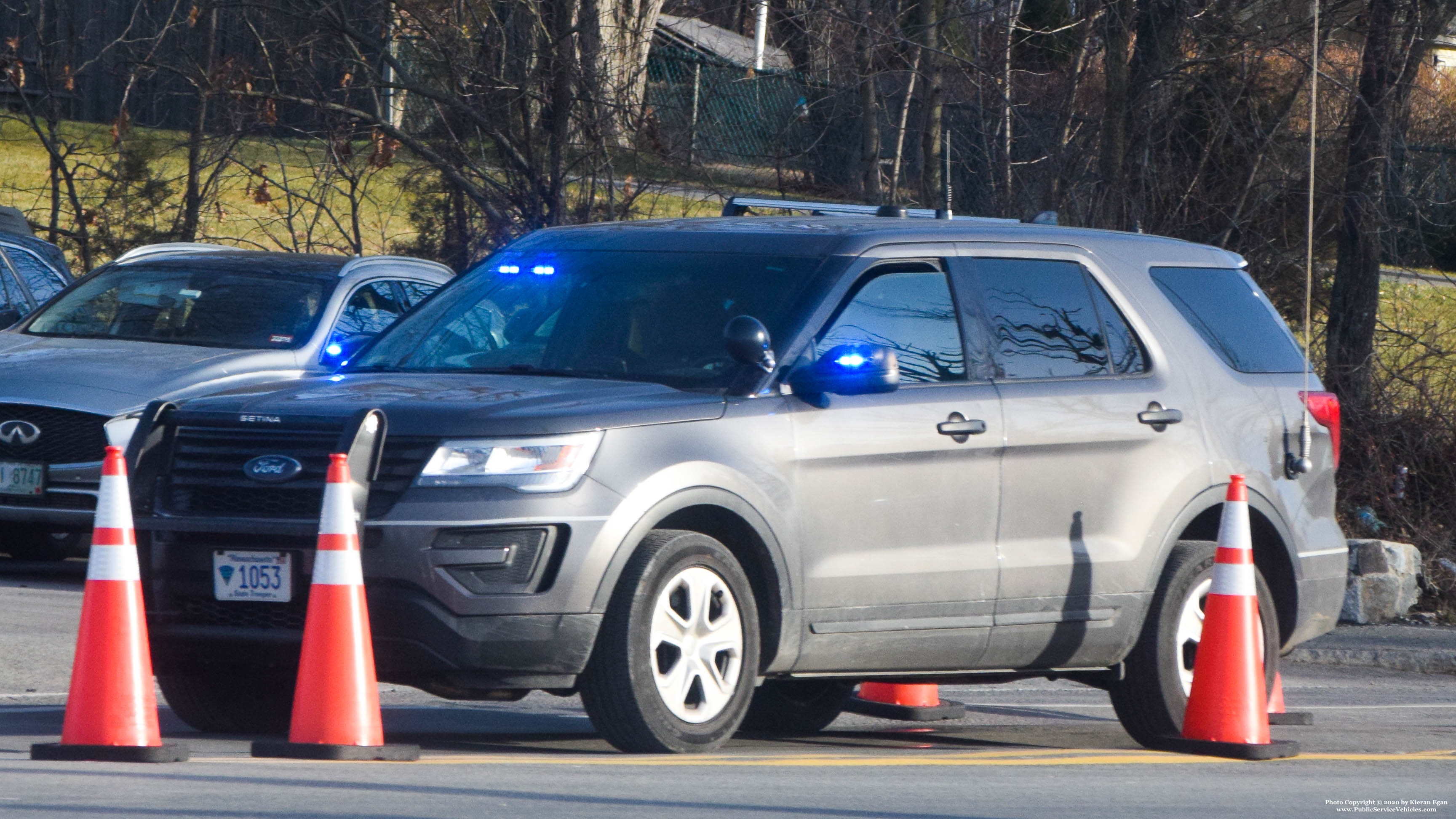 A photo  of Massachusetts State Police
            Cruiser 1053, a 2016-2019 Ford Police Interceptor Utility             taken by Kieran Egan