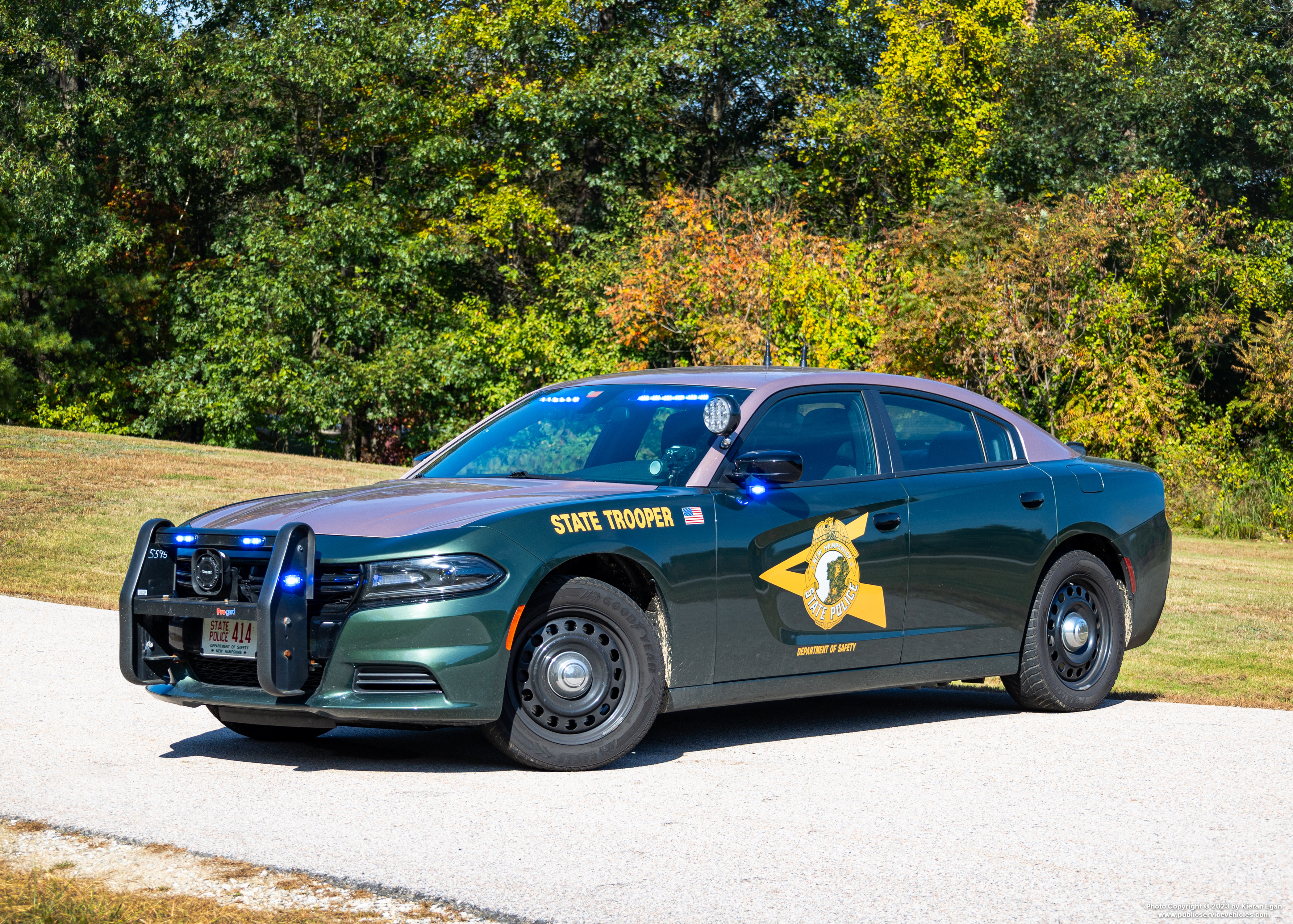 A photo  of New Hampshire State Police
            Cruiser 414, a 2021 Dodge Charger             taken by Kieran Egan