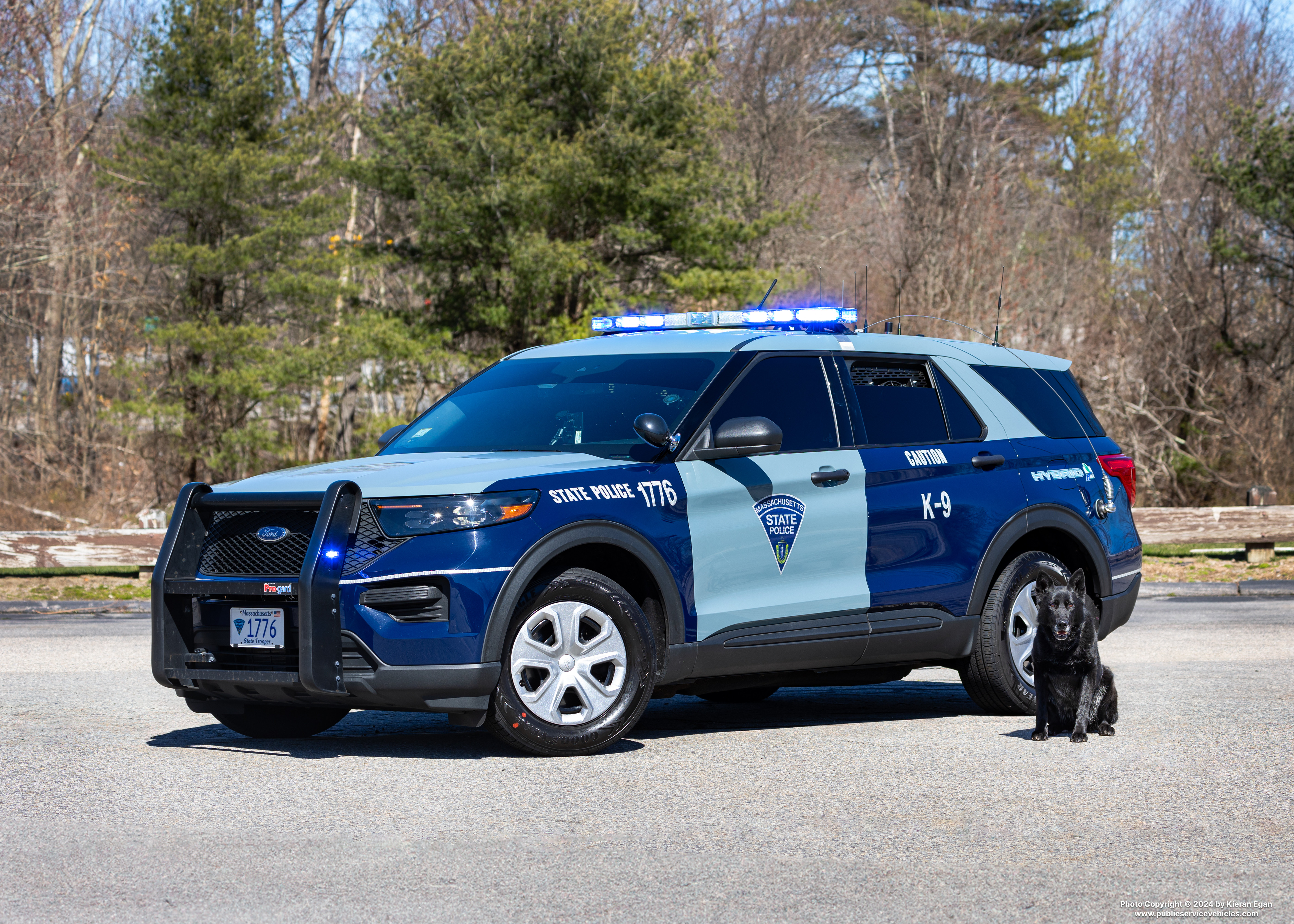 A photo  of Massachusetts State Police
            Cruiser 1776, a 2022 Ford Police Interceptor Utility Hybrid             taken by Kieran Egan