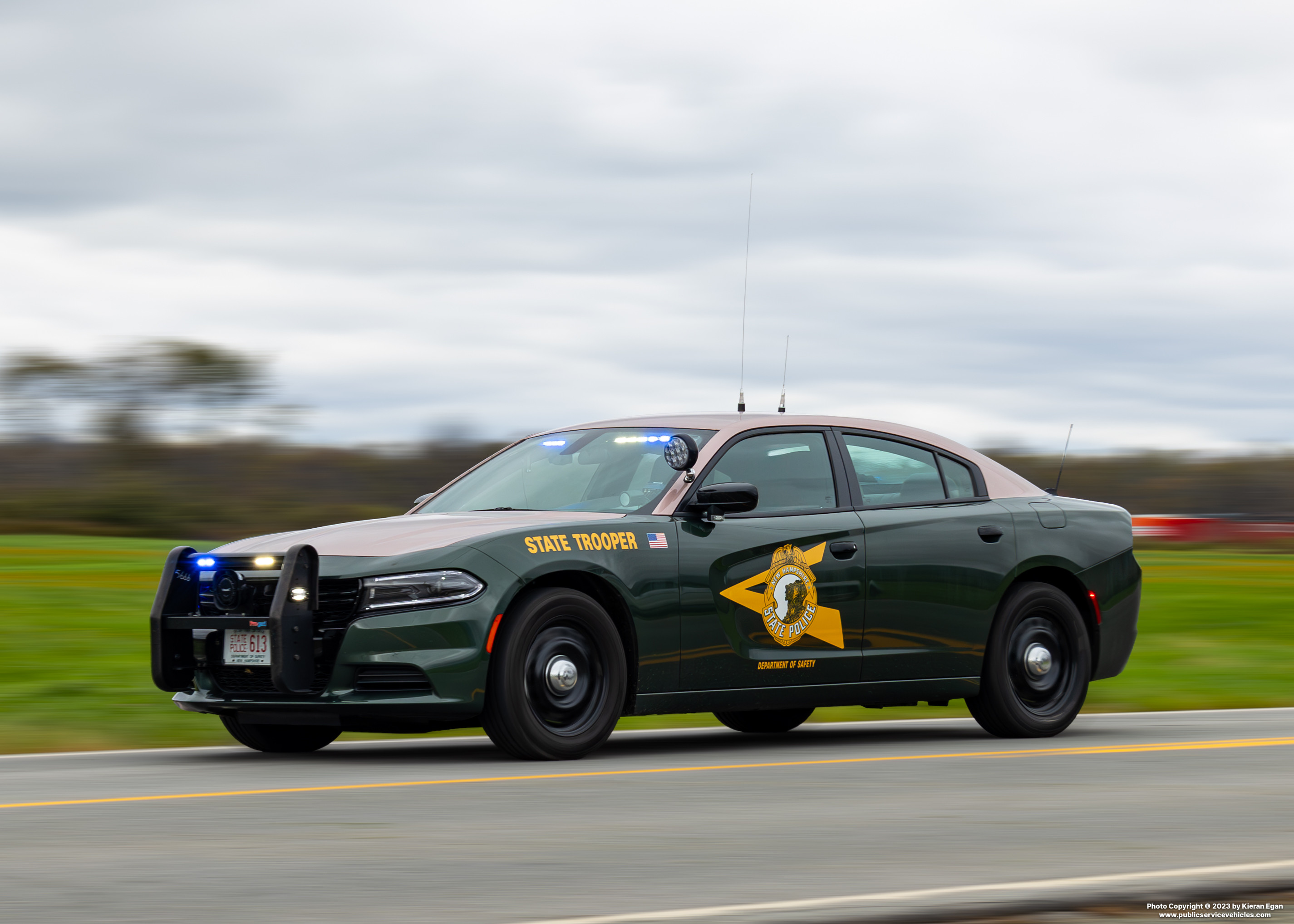 A photo  of New Hampshire State Police
            Cruiser 613, a 2022 Dodge Charger             taken by Kieran Egan