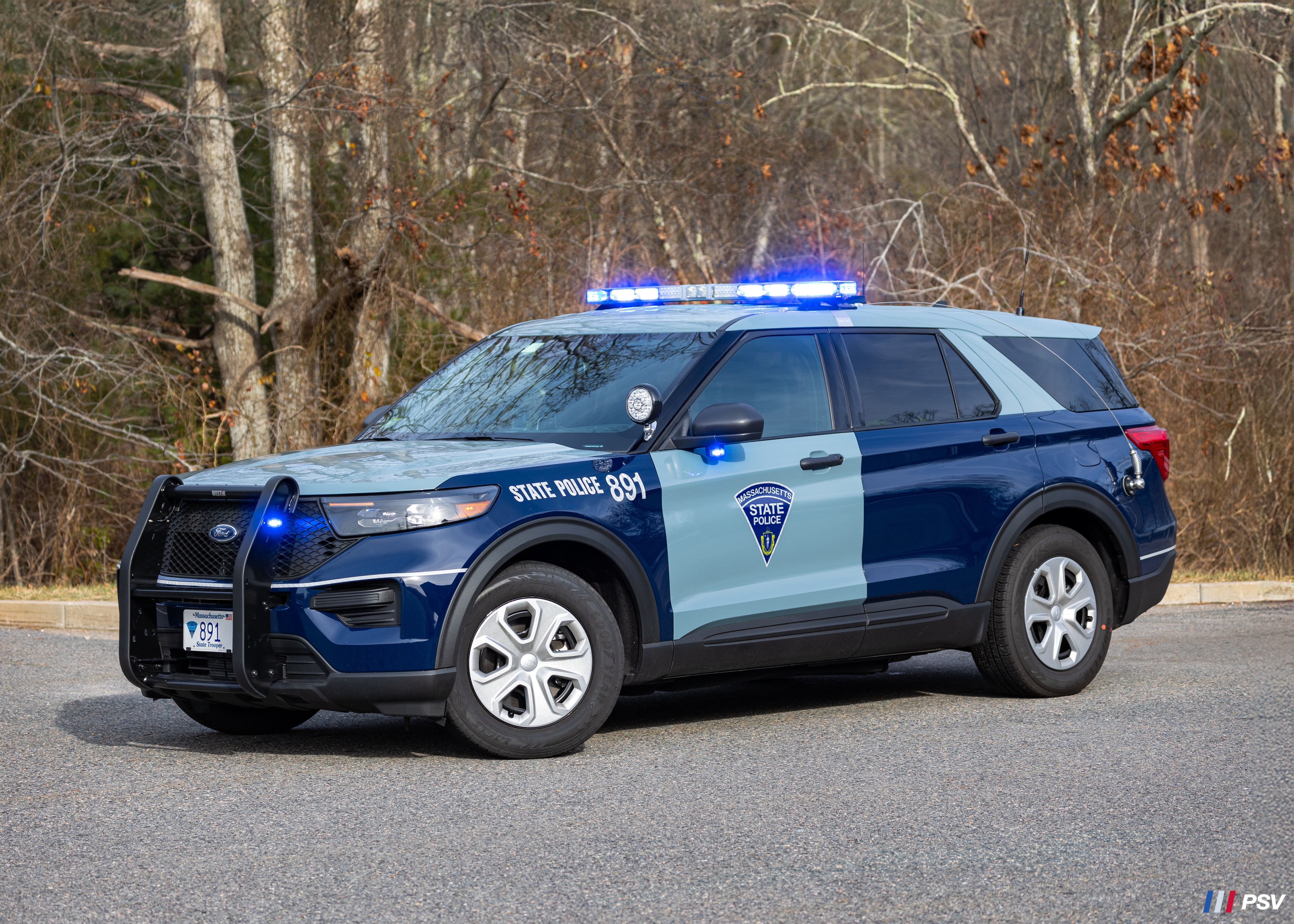 A photo  of Massachusetts State Police
            Cruiser 891, a 2024 Ford Police Interceptor Utility             taken by Kieran Egan