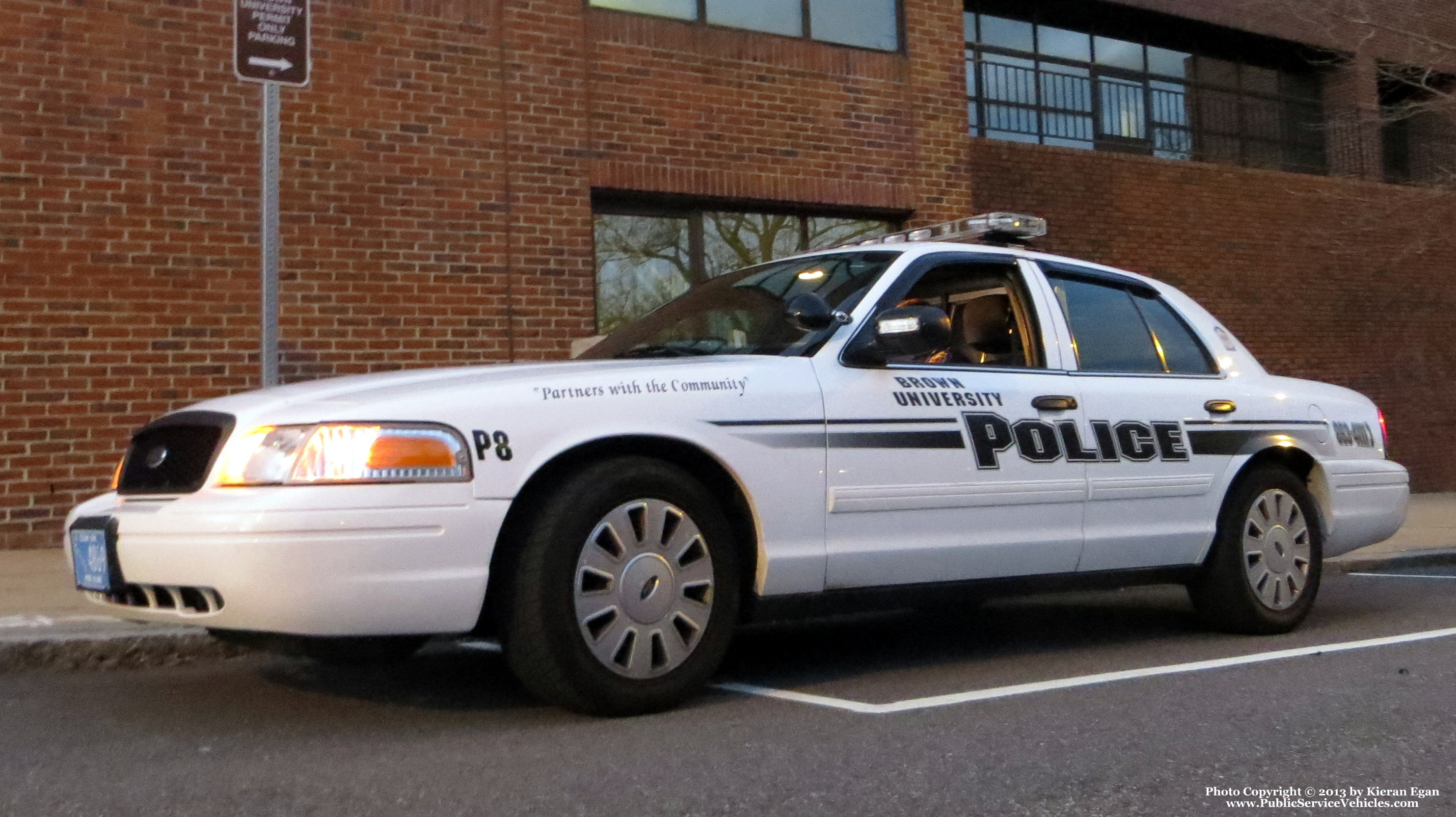 A photo  of Brown University Police
            Patrol 8, a 2010 Ford Crown Victoria Police Interceptor             taken by Kieran Egan