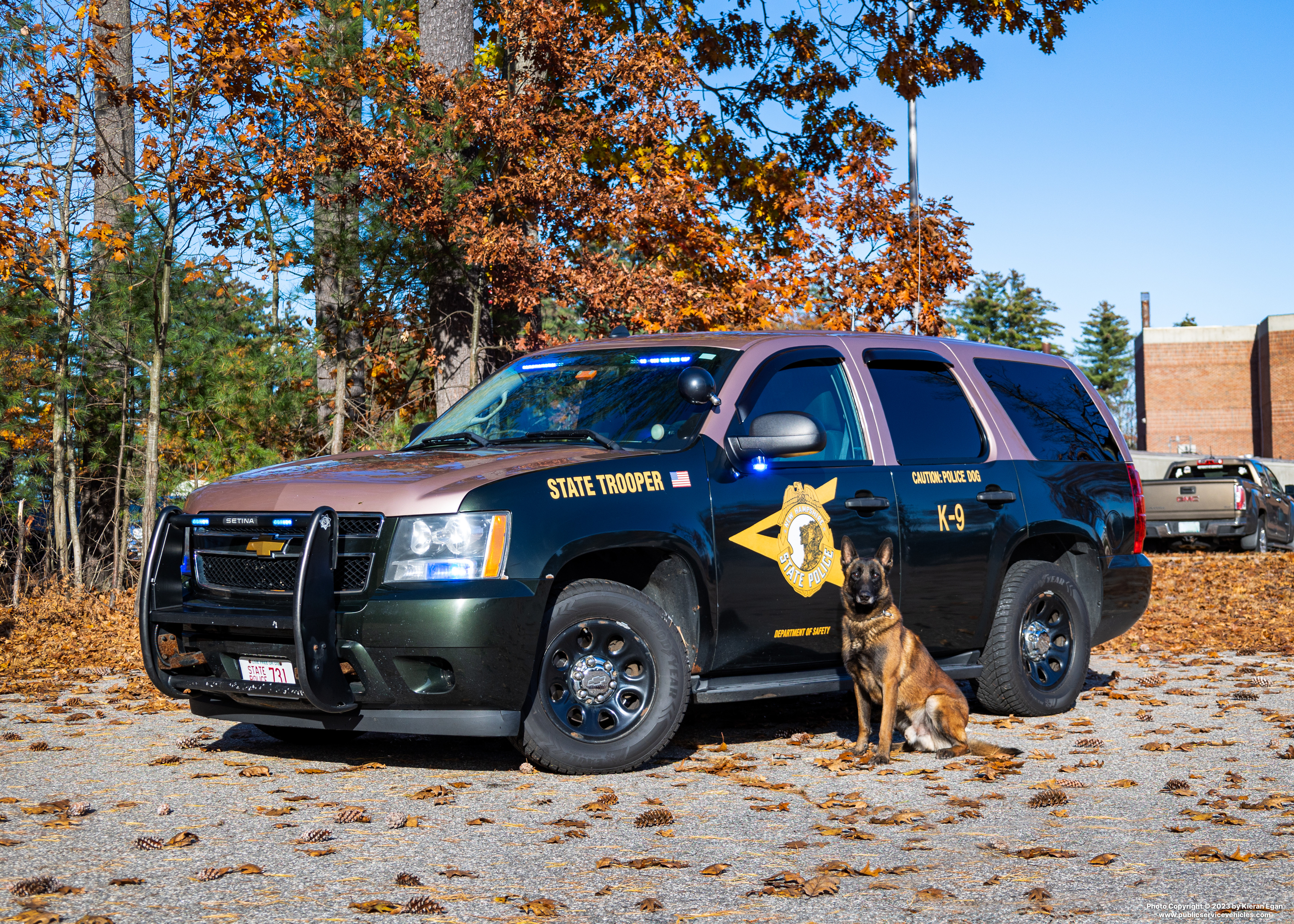 A photo  of New Hampshire State Police
            Cruiser 731, a 2013 Chevrolet Tahoe             taken by Kieran Egan