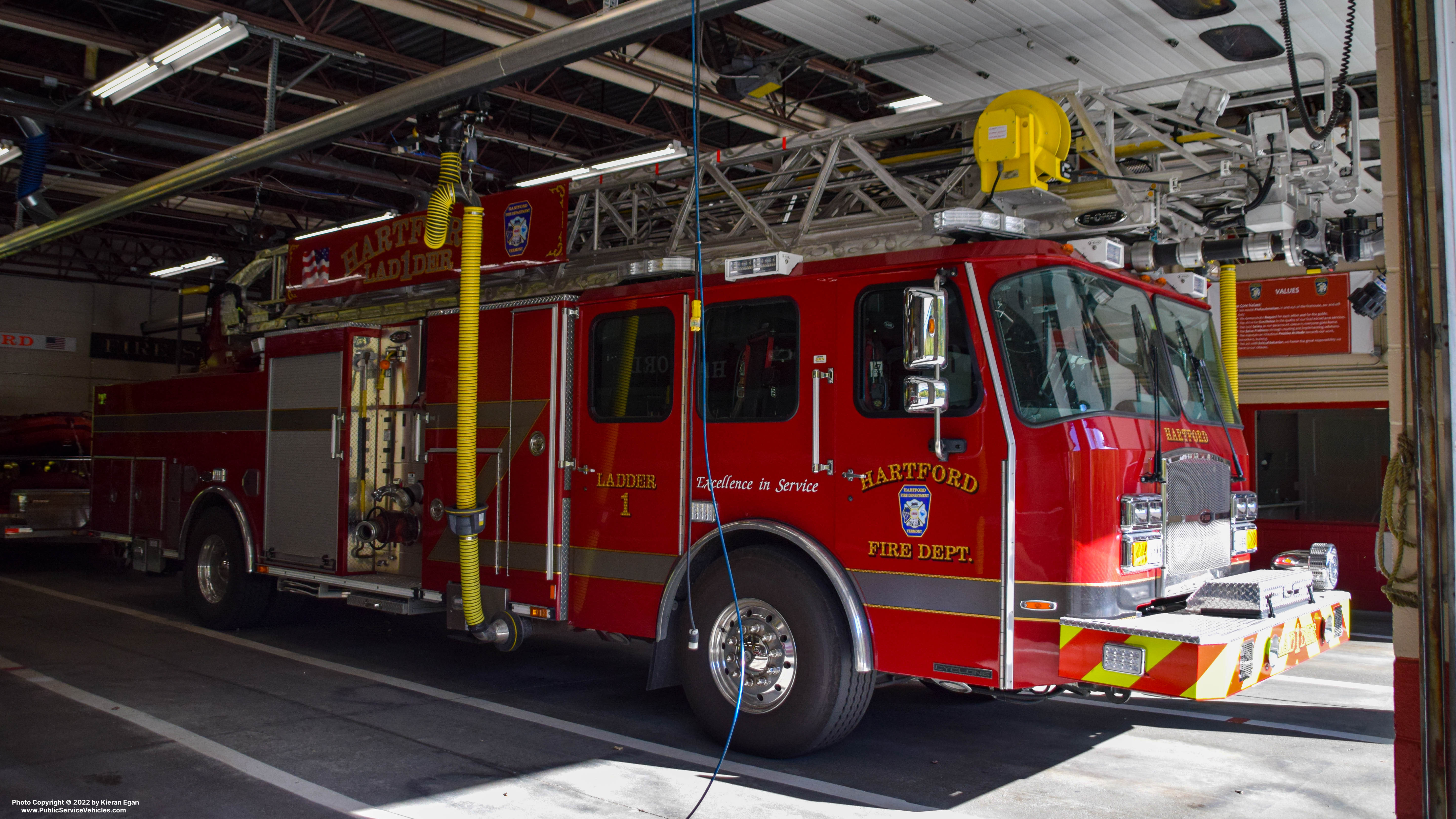 A photo  of Hartford Fire
            Ladder 1, a 2020 E-One Cyclone Metro             taken by Kieran Egan