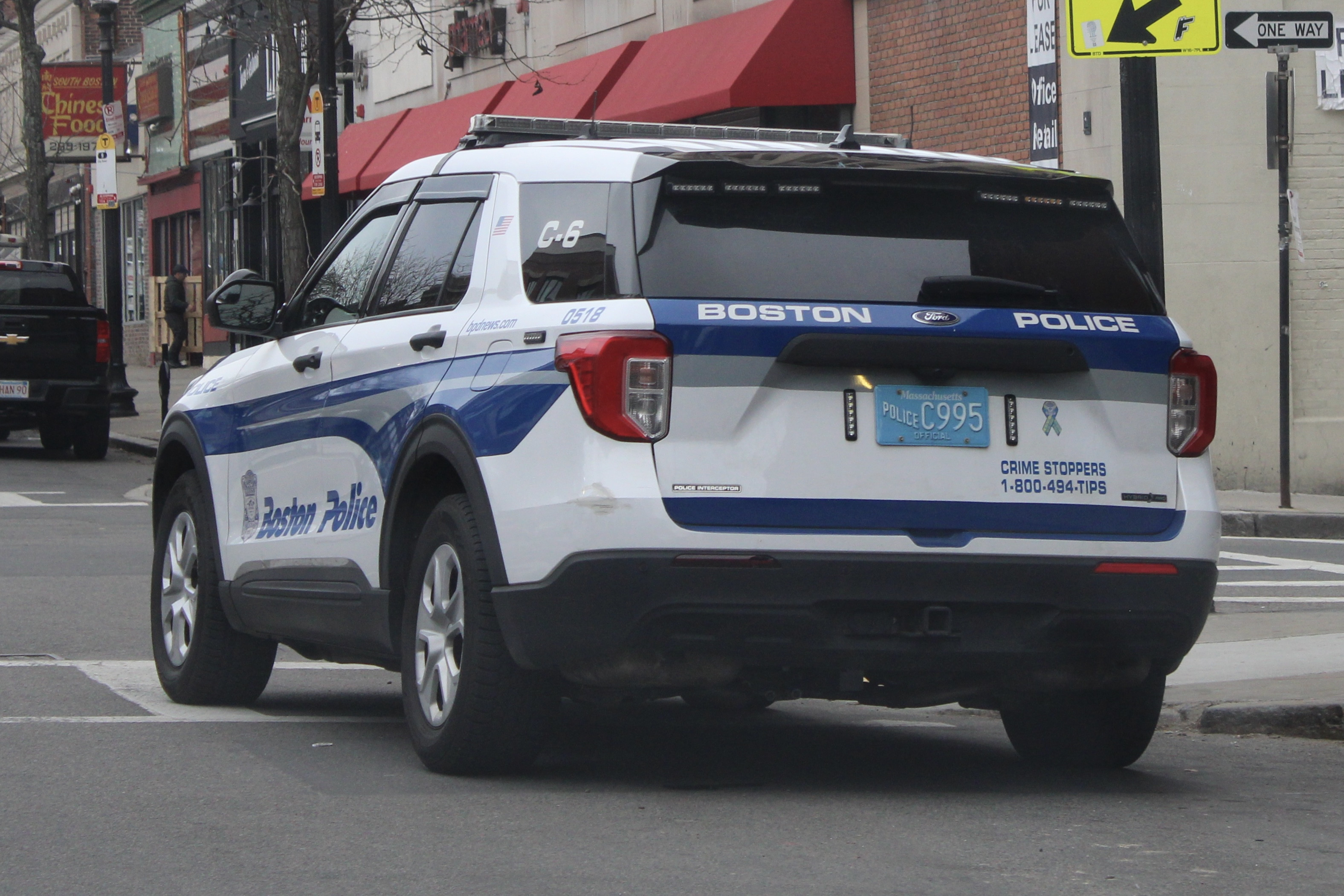 A photo  of Boston Police
            Cruiser 0518, a 2020 Ford Police Interceptor Utility Hybrid             taken by @riemergencyvehicles