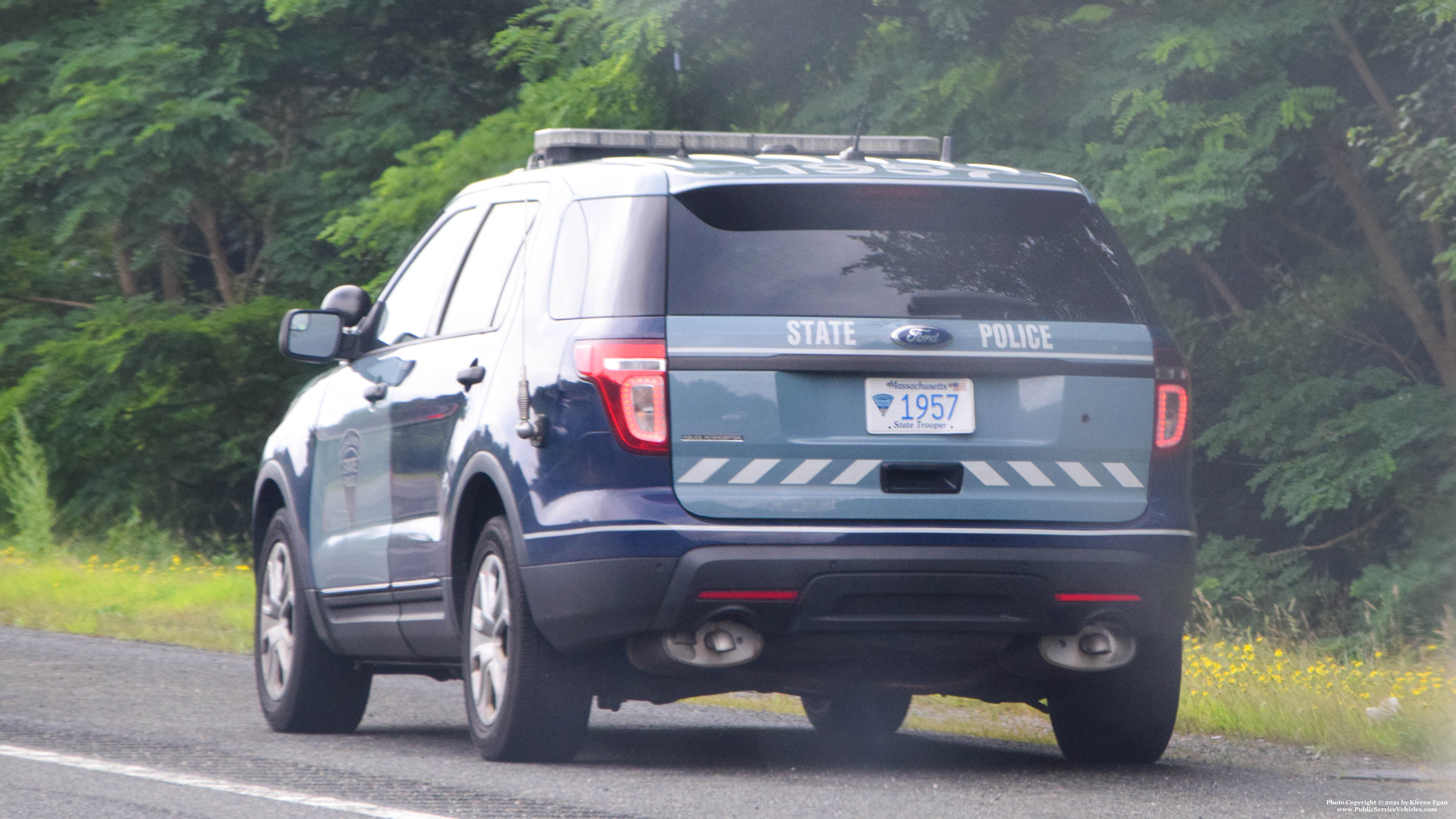 A photo  of Massachusetts State Police
            Cruiser 1957, a 2013-2014 Ford Police Interceptor Utility             taken by Kieran Egan