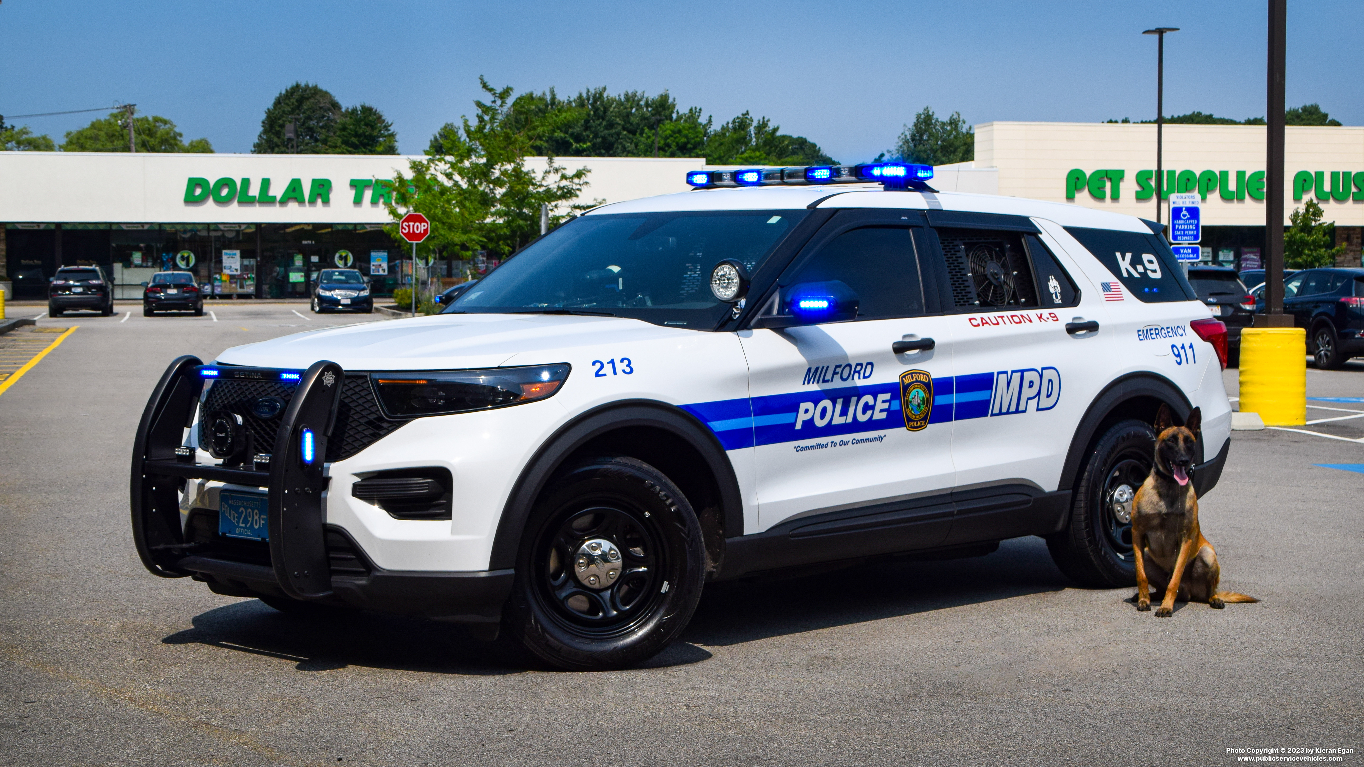 A photo  of Milford Police
            Cruiser 213, a 2020 Ford Police Interceptor Utility             taken by Kieran Egan