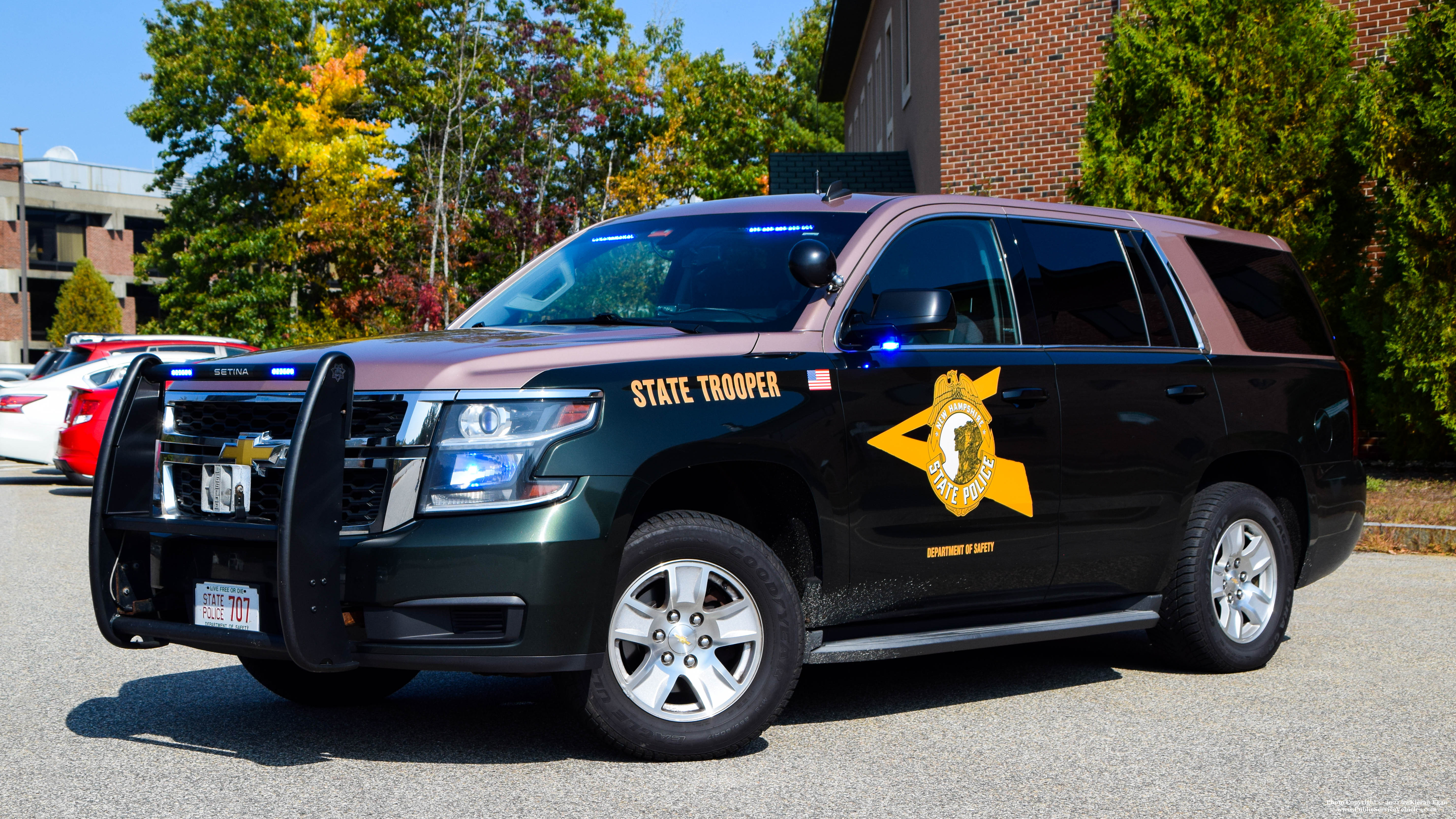 A photo  of New Hampshire State Police
            Cruiser 707, a 2015 Chevrolet Tahoe             taken by Kieran Egan