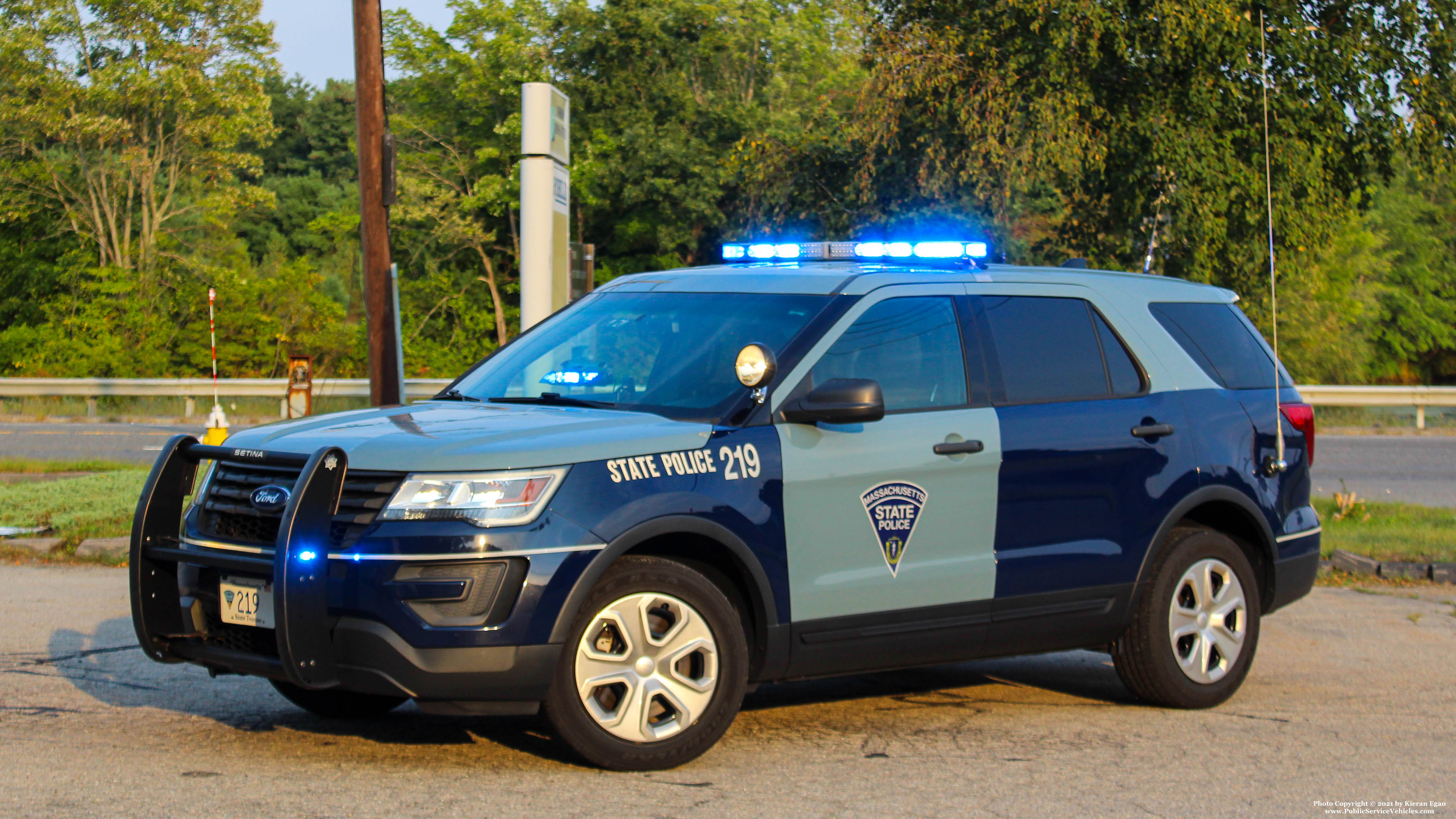 A photo  of Massachusetts State Police
            Cruiser 219, a 2017 Ford Police Interceptor Utility             taken by Kieran Egan