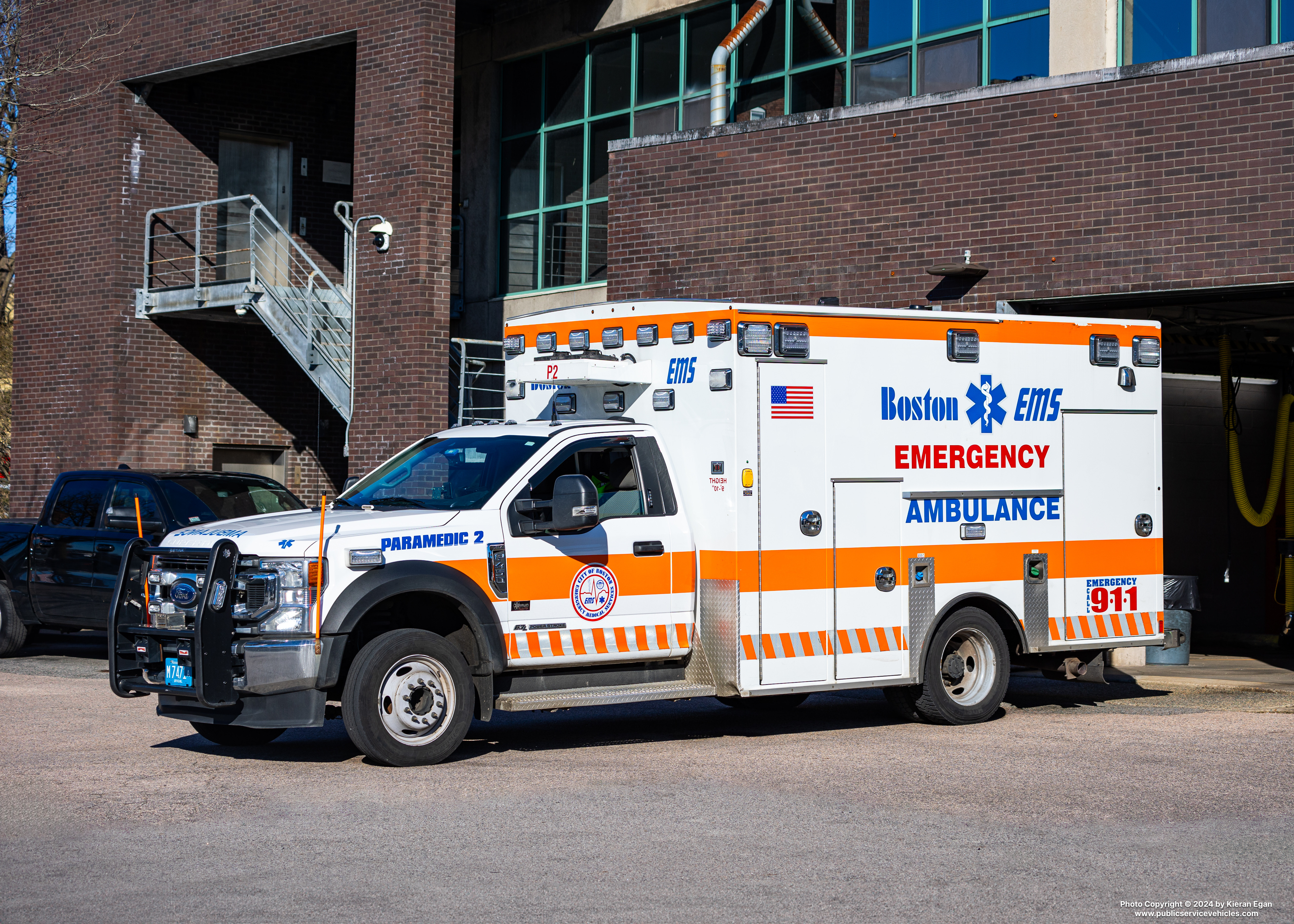 A photo  of Boston EMS
            Paramedic 2, a 2021 Ford F-450/Braun             taken by Kieran Egan