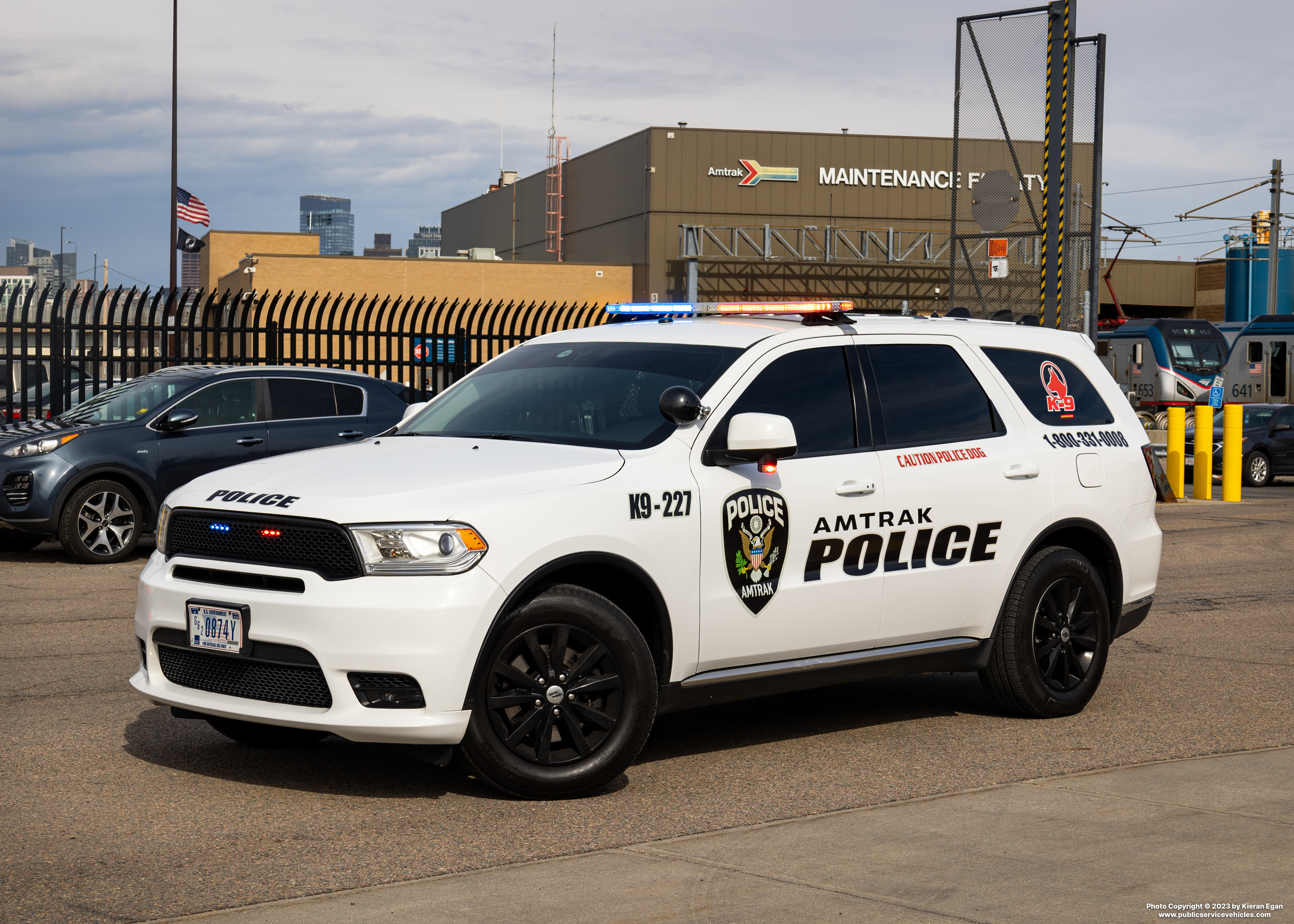 A photo  of Amtrak Police
            Cruiser 227, a 2020 Dodge Durango             taken by Kieran Egan