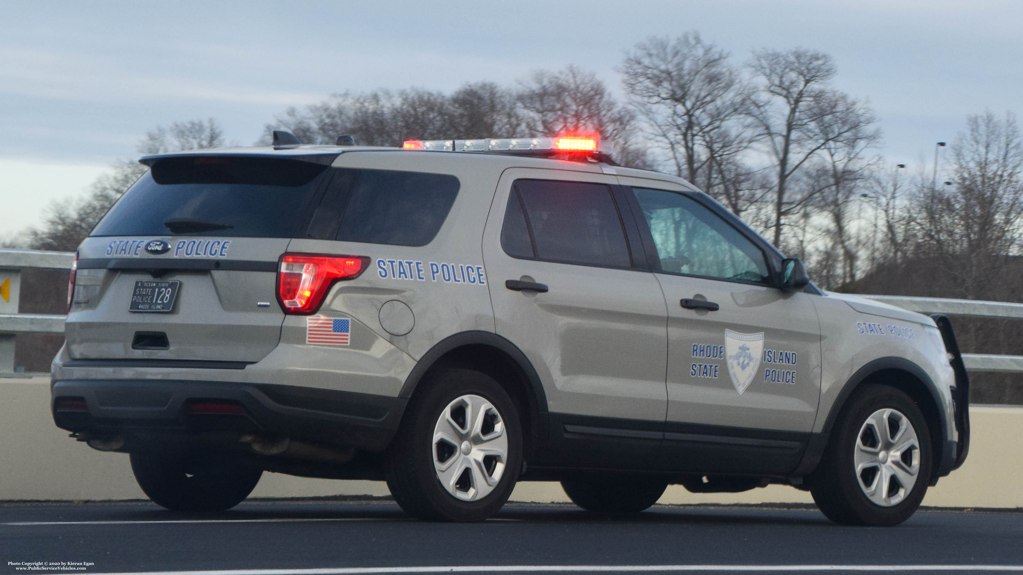 A photo  of Rhode Island State Police
            Cruiser 128, a 2018 Ford Police Interceptor Utility             taken by Kieran Egan