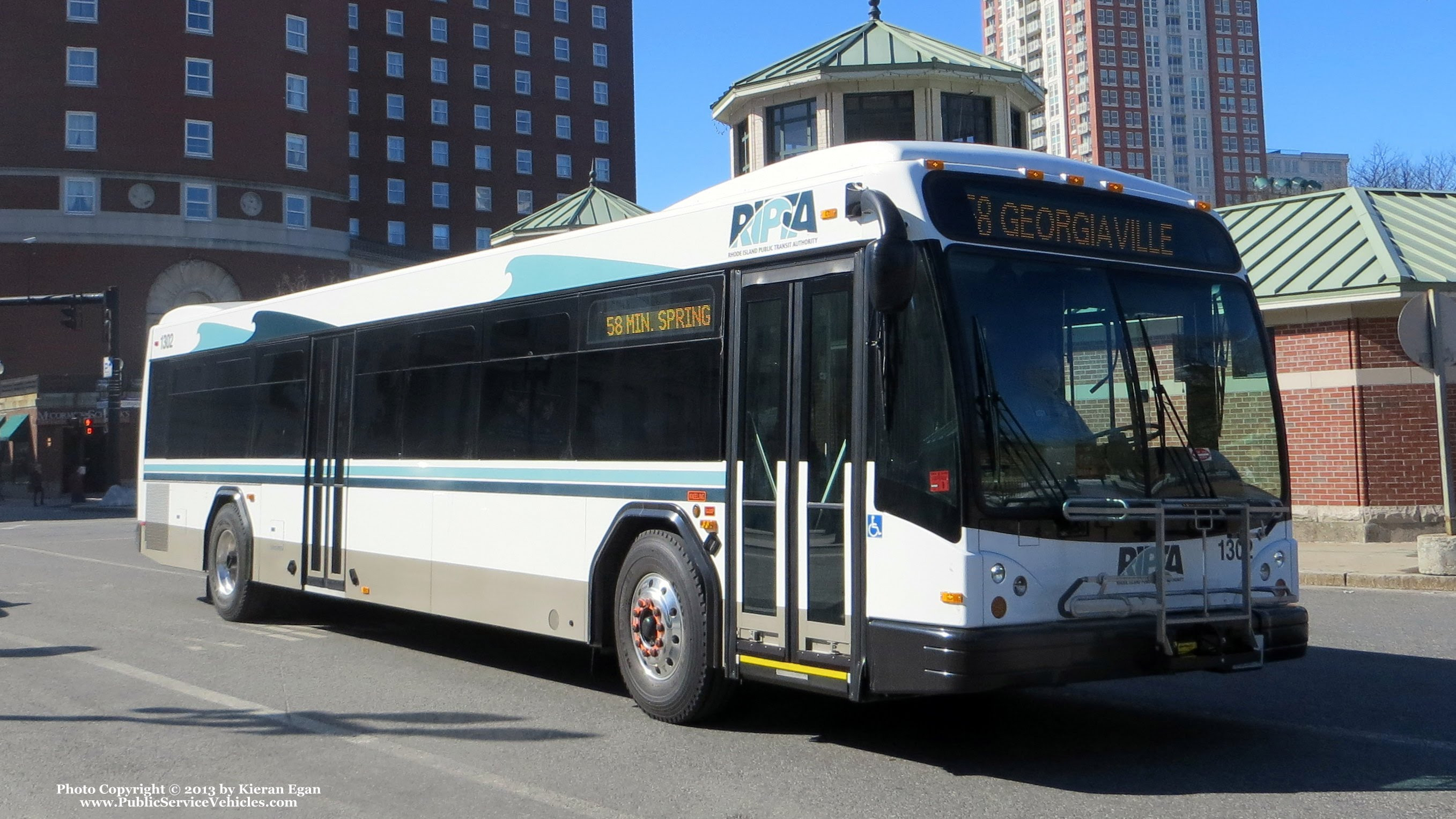 A photo  of Rhode Island Public Transit Authority
            Bus 1302, a 2013 Gillig BRT             taken by Kieran Egan