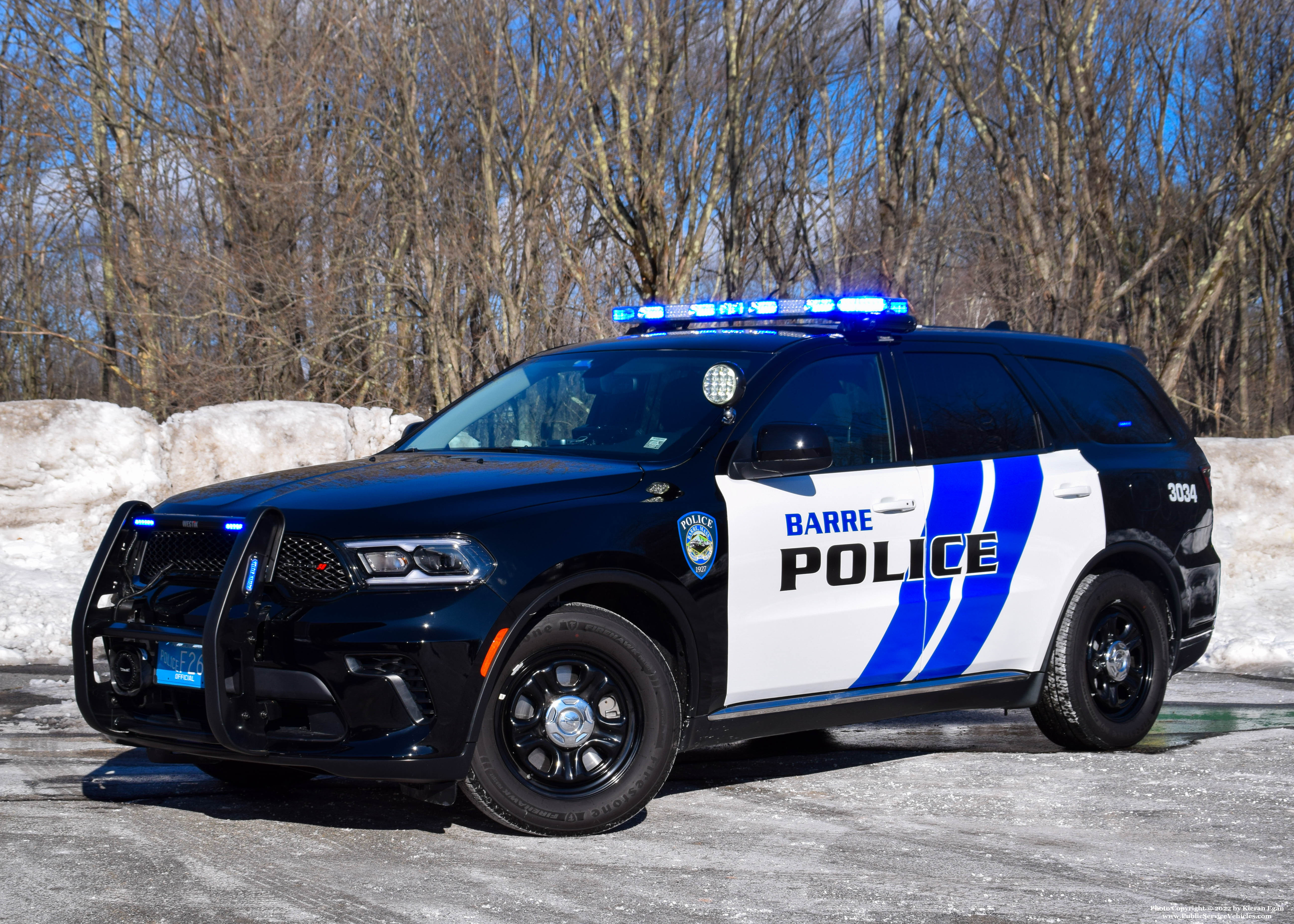 A photo  of Barre Police
            Cruiser 3034, a 2021 Dodge Durango             taken by Kieran Egan