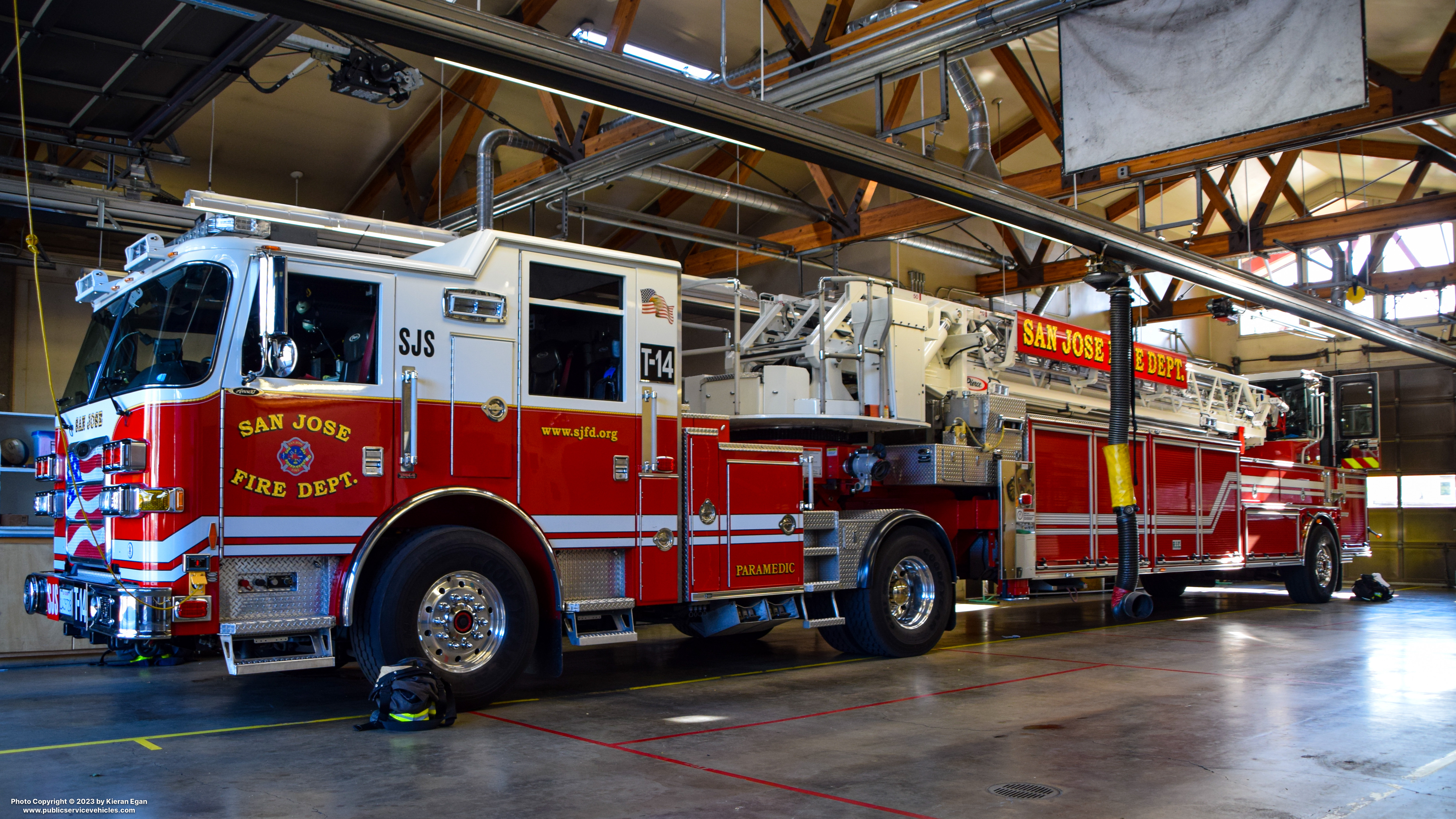 A photo  of San Jose Fire
            Truck 14, a 2013 Pierce Arrow XT             taken by Kieran Egan