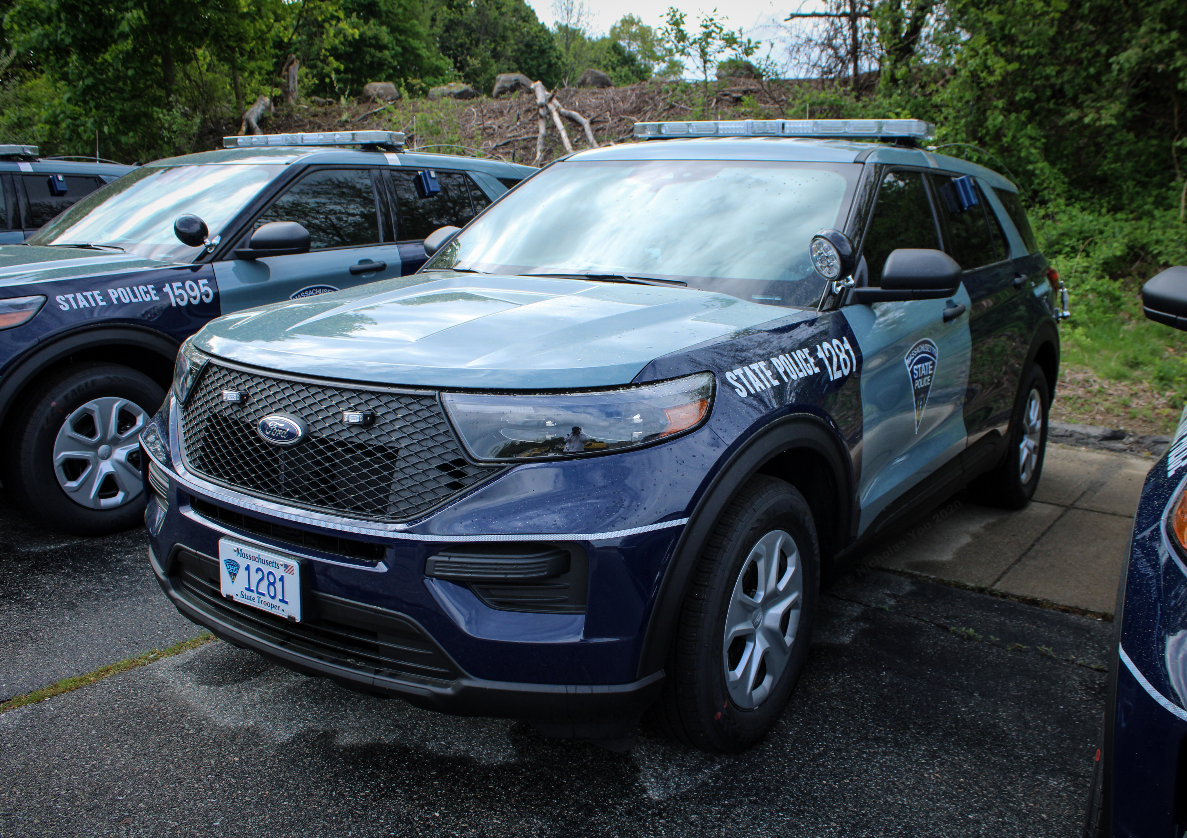 A photo  of Massachusetts State Police
            Cruiser 1281, a 2020 Ford Police Interceptor Utility Hybrid             taken by Nicholas You