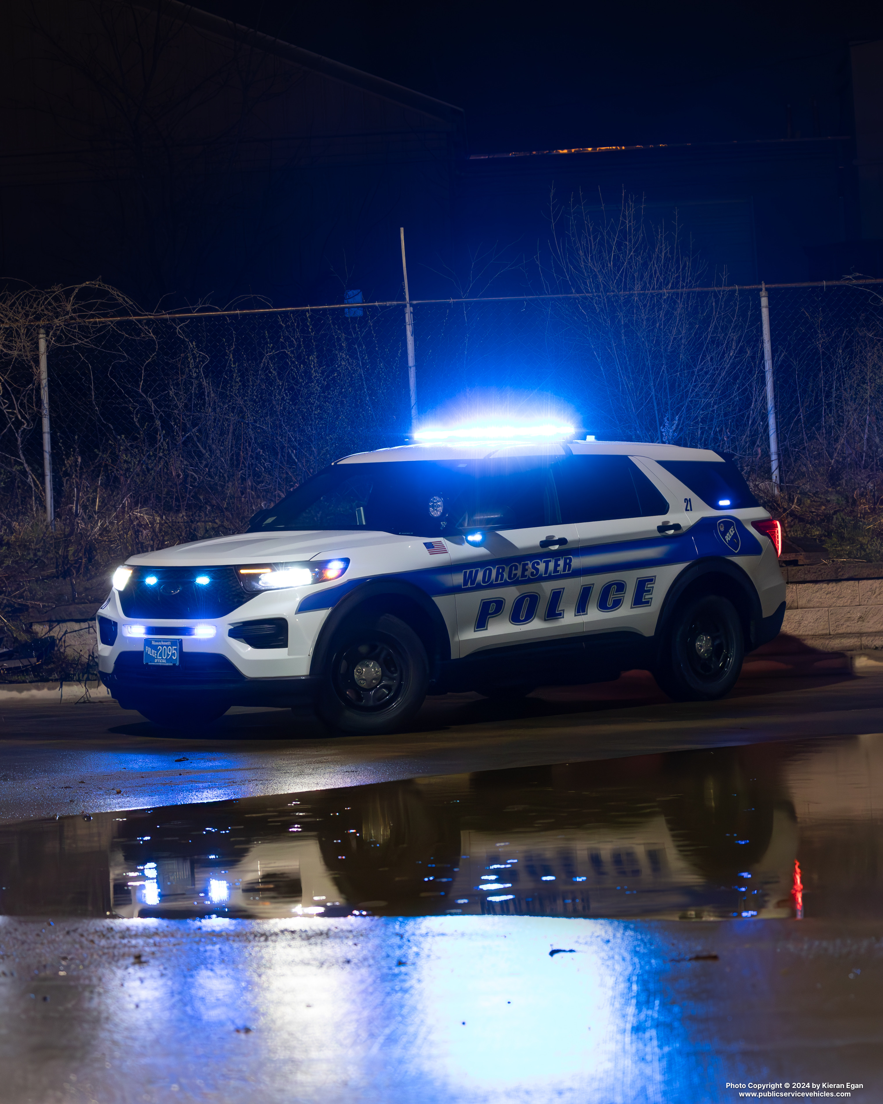 A photo  of Worcester Police
            Cruiser 21, a 2020 Ford Police Interceptor Utility             taken by Kieran Egan