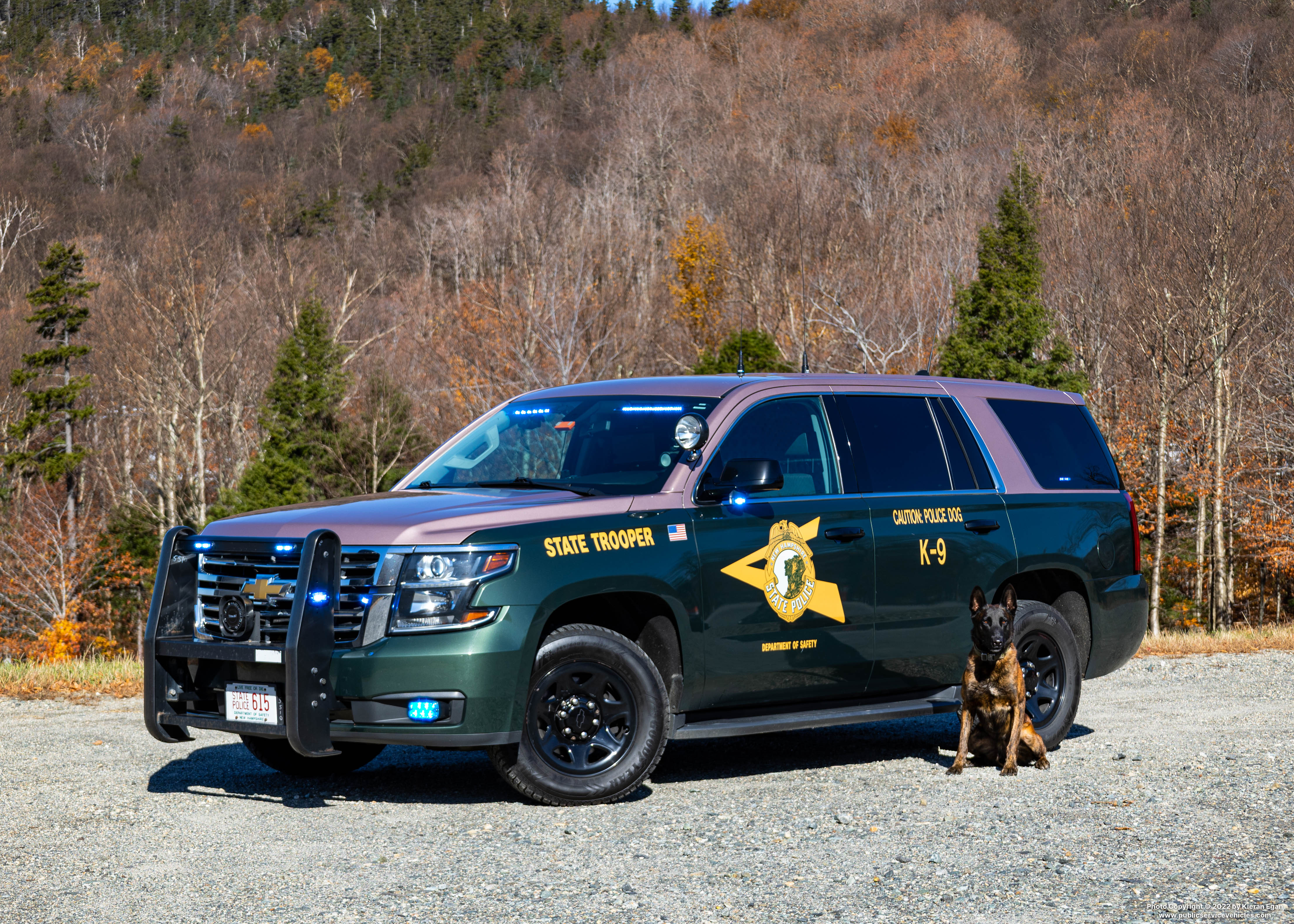 A photo  of New Hampshire State Police
            Cruiser 615, a 2020 Chevrolet Tahoe             taken by Kieran Egan