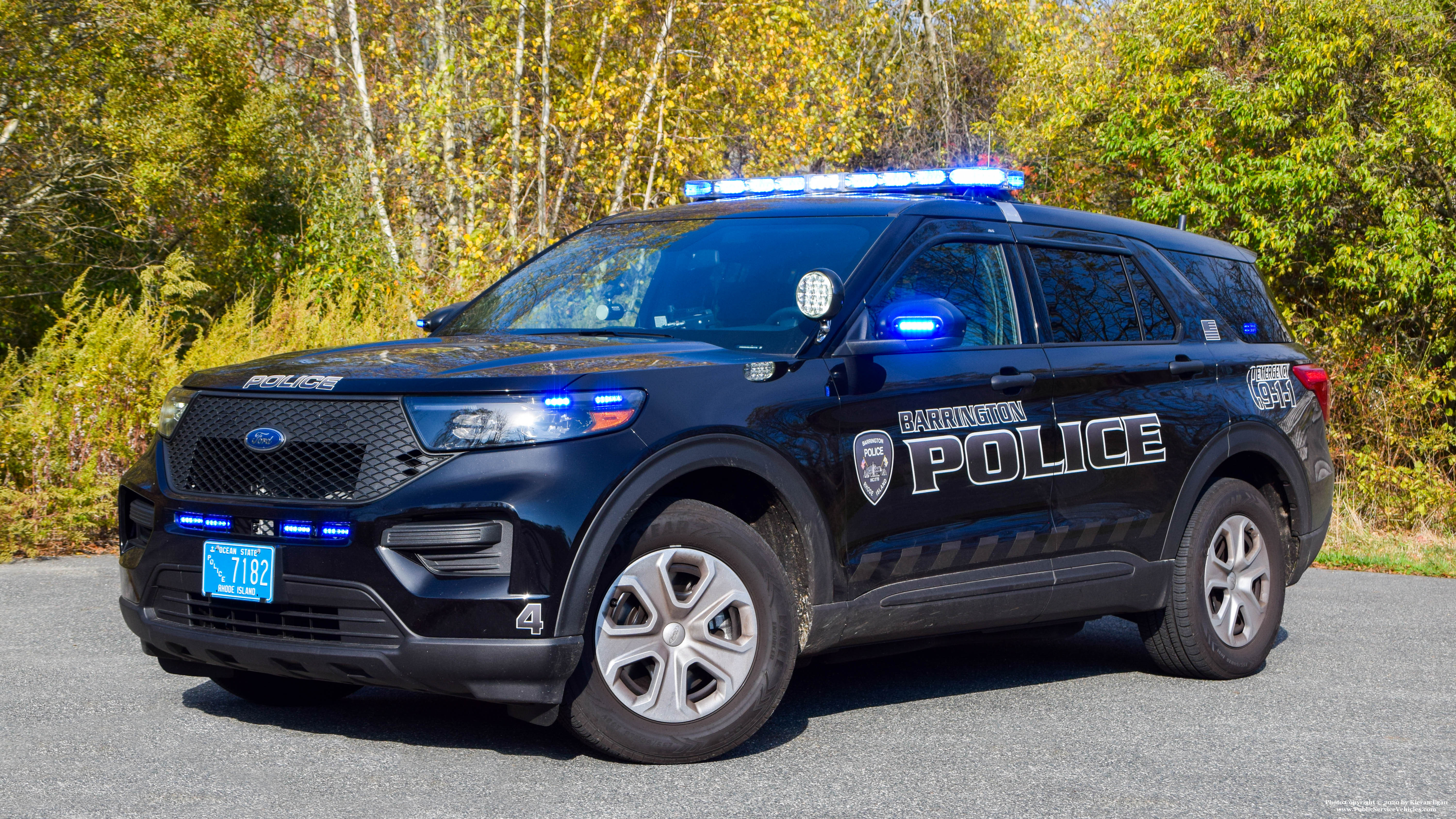 A photo  of Barrington Police
            Patrol Car 4, a 2020 Ford Police Interceptor Utility             taken by Kieran Egan