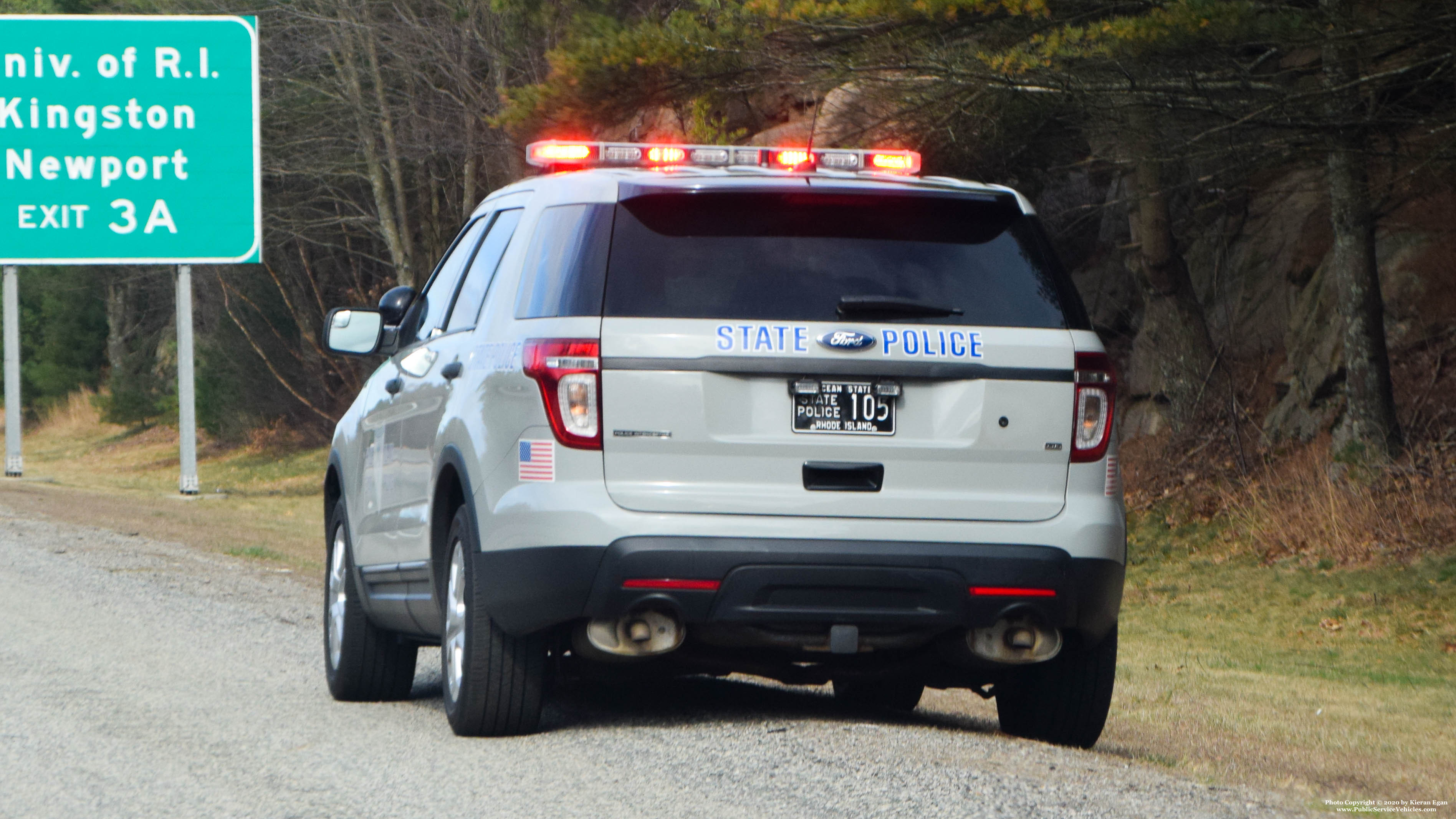 A photo  of Rhode Island State Police
            Cruiser 105, a 2013-2015 Ford Police Interceptor Utility             taken by Kieran Egan