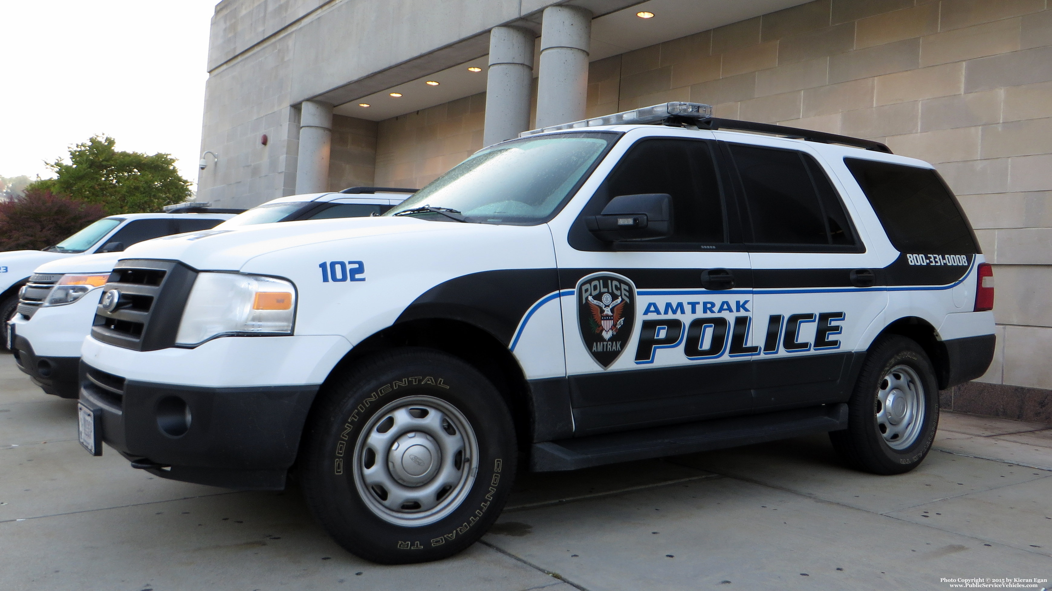 A photo  of Amtrak Police
            Cruiser 102, a 2012-2014 Ford Expedition             taken by Kieran Egan