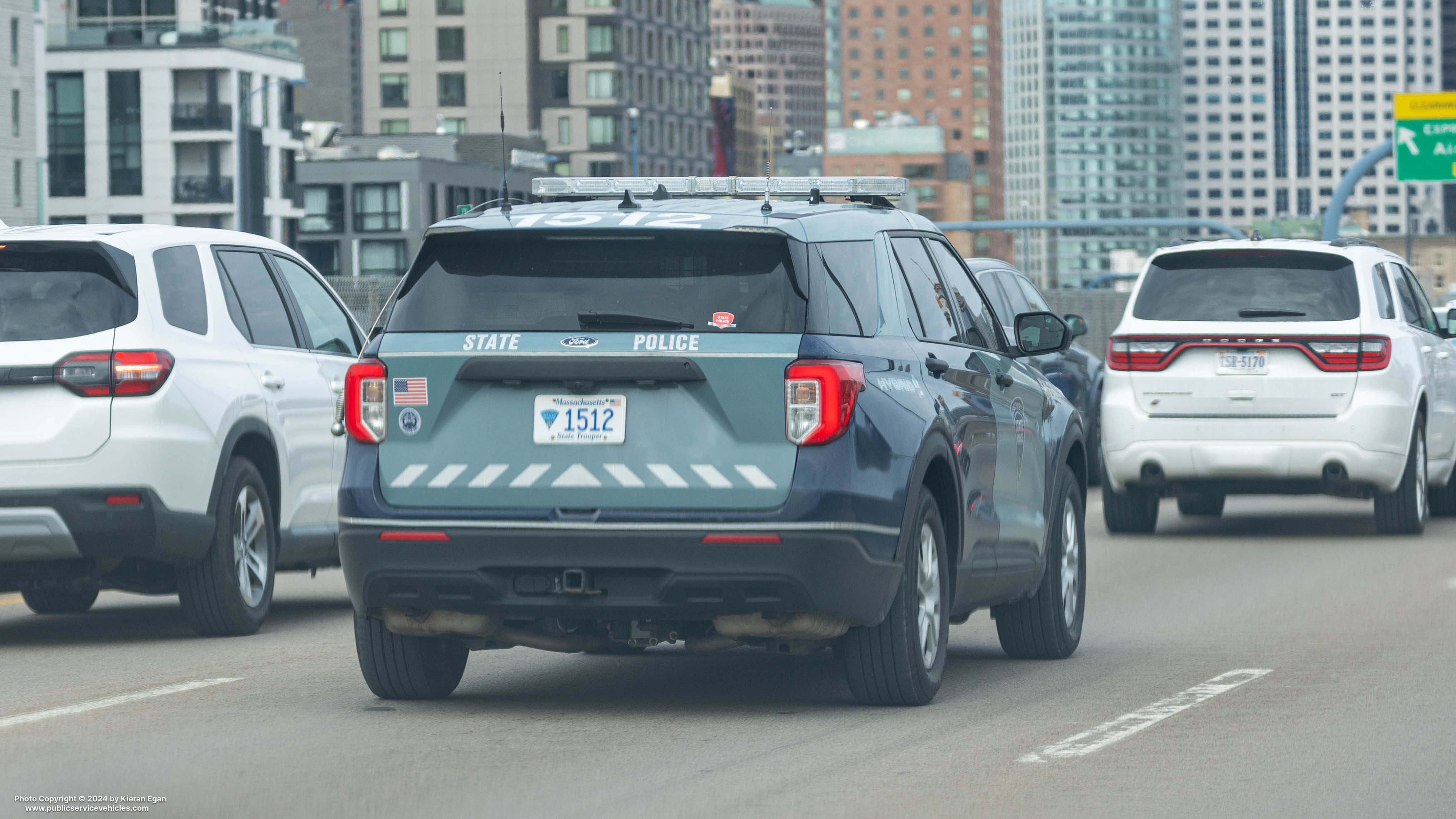 A photo  of Massachusetts State Police
            Cruiser 1512, a 2020 Ford Police Interceptor Utility Hybrid             taken by Kieran Egan