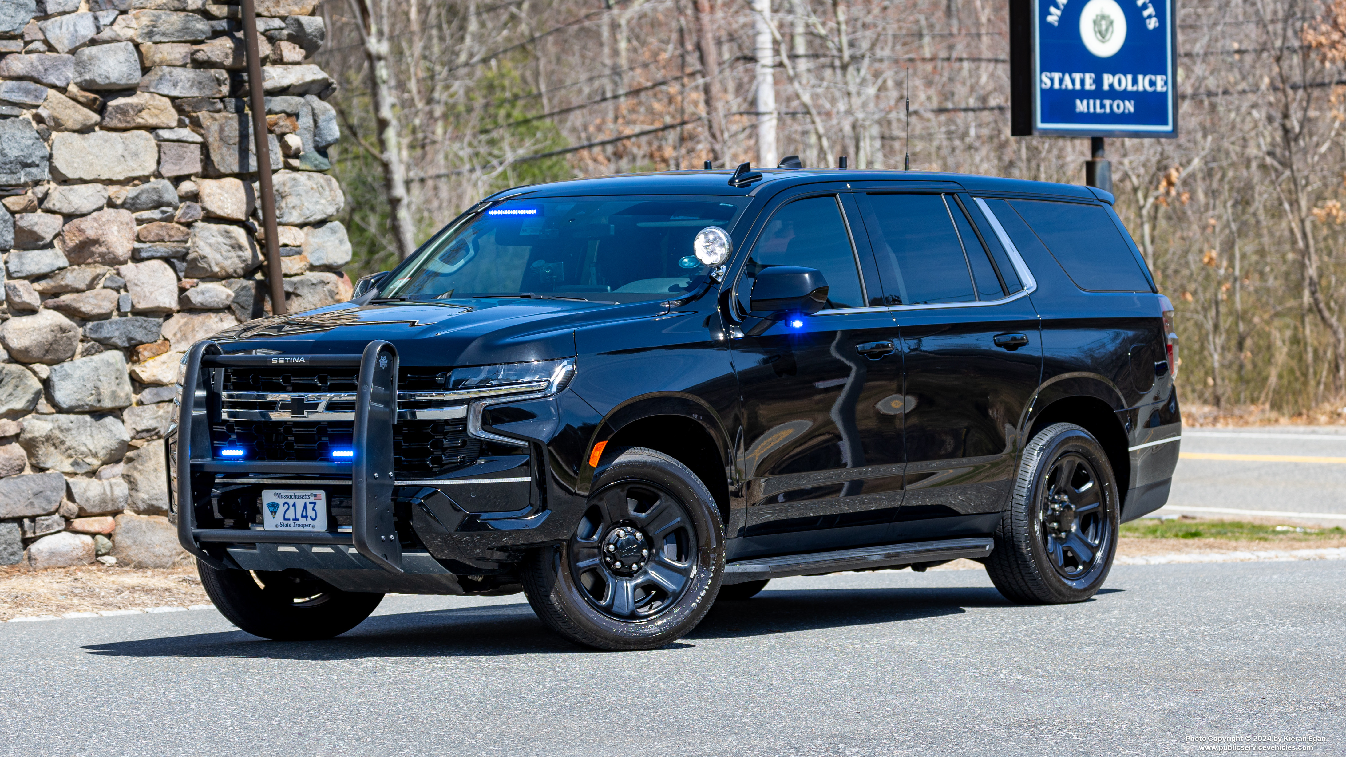 A photo  of Massachusetts State Police
            Cruiser 2143, a 2022 Chevrolet Tahoe             taken by Kieran Egan