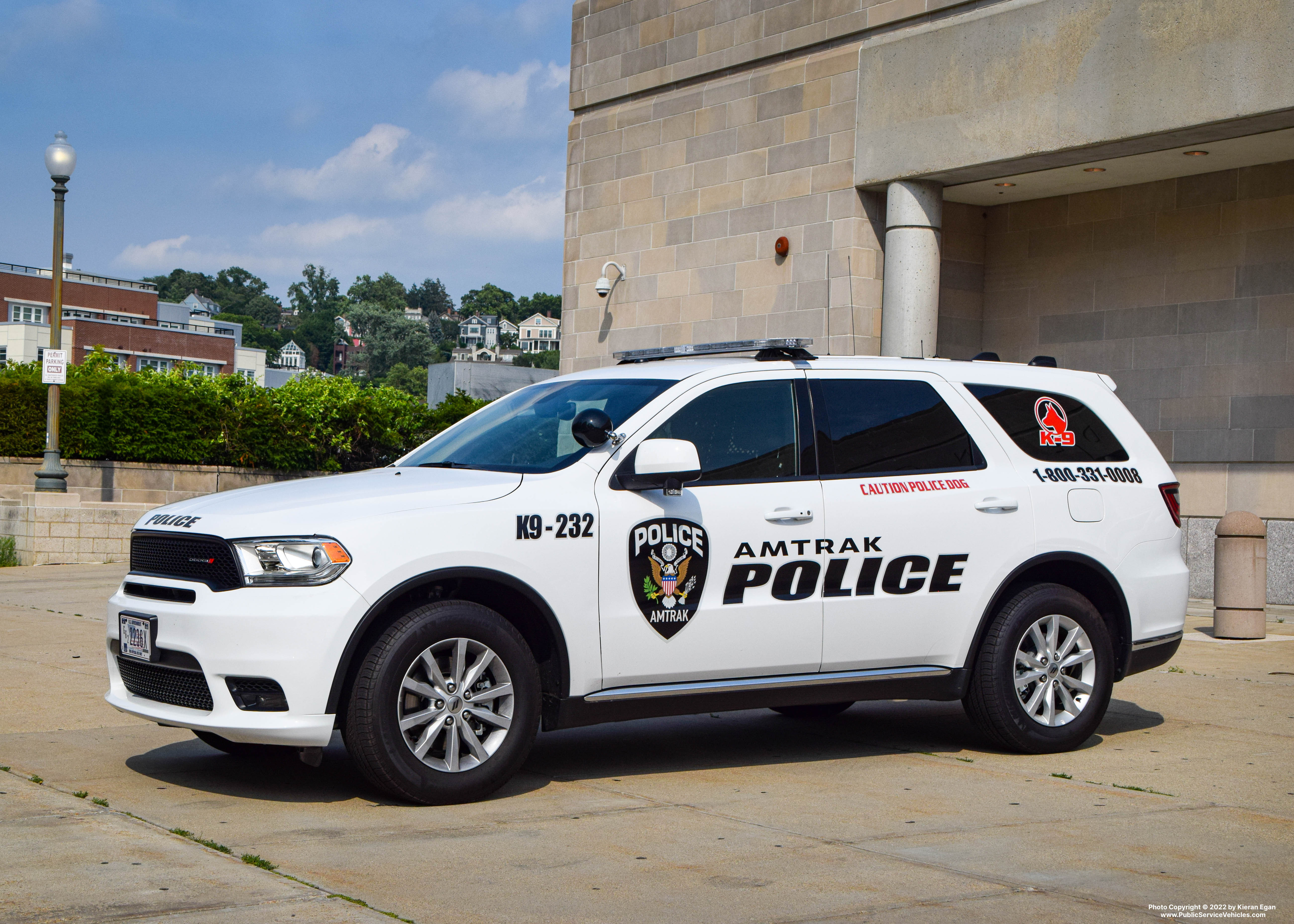 A photo  of Amtrak Police
            Cruiser 232, a 2019-2020 Dodge Durango             taken by Kieran Egan