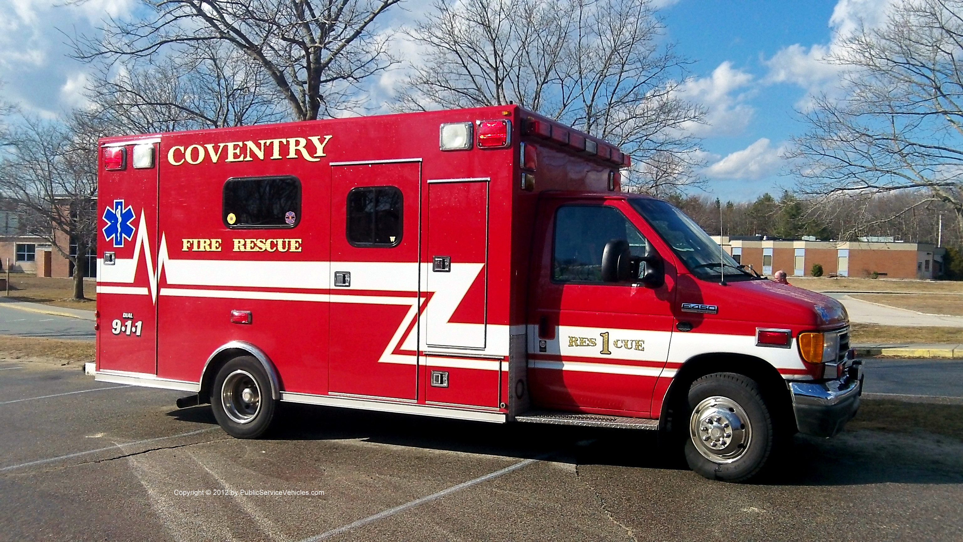 A photo  of Coventry Fire District
            Rescue 1, a 2014 Chevrolet G4500/2006 Osage             taken by Kieran Egan