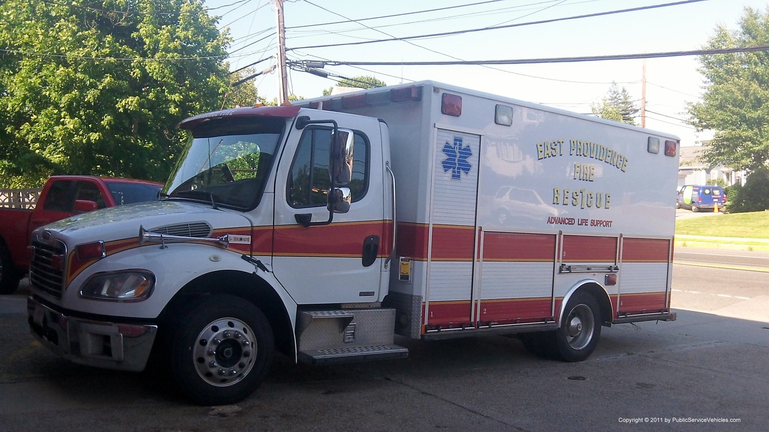 A photo  of East Providence Fire
            Rescue 1, a 2005 Freightliner/American LaFrance Medic Master             taken by Kieran Egan