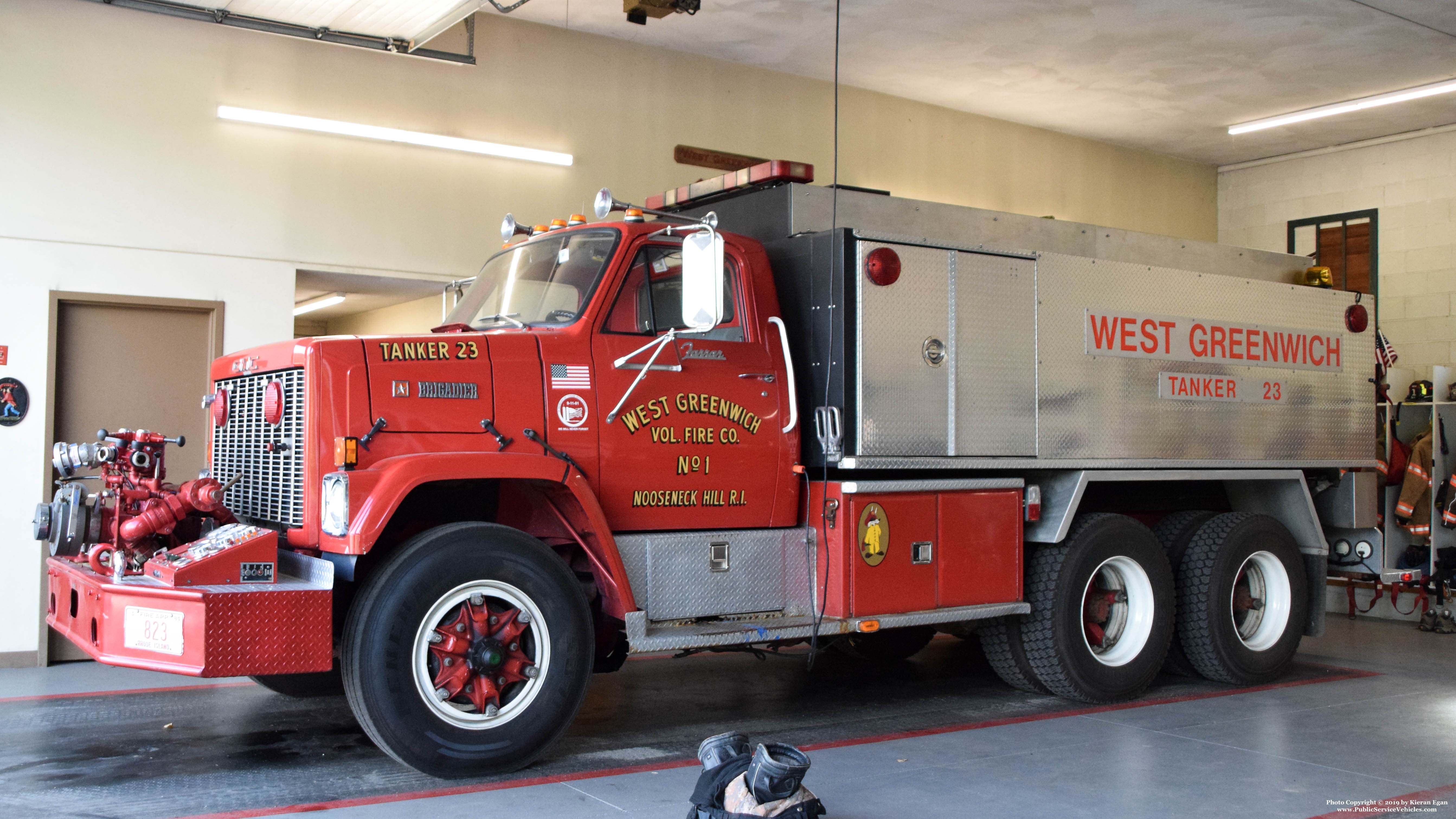 A photo  of West Greenwich Volunteer Fire District
            Tanker 23, a 1984 GMC Brigadier             taken by Kieran Egan