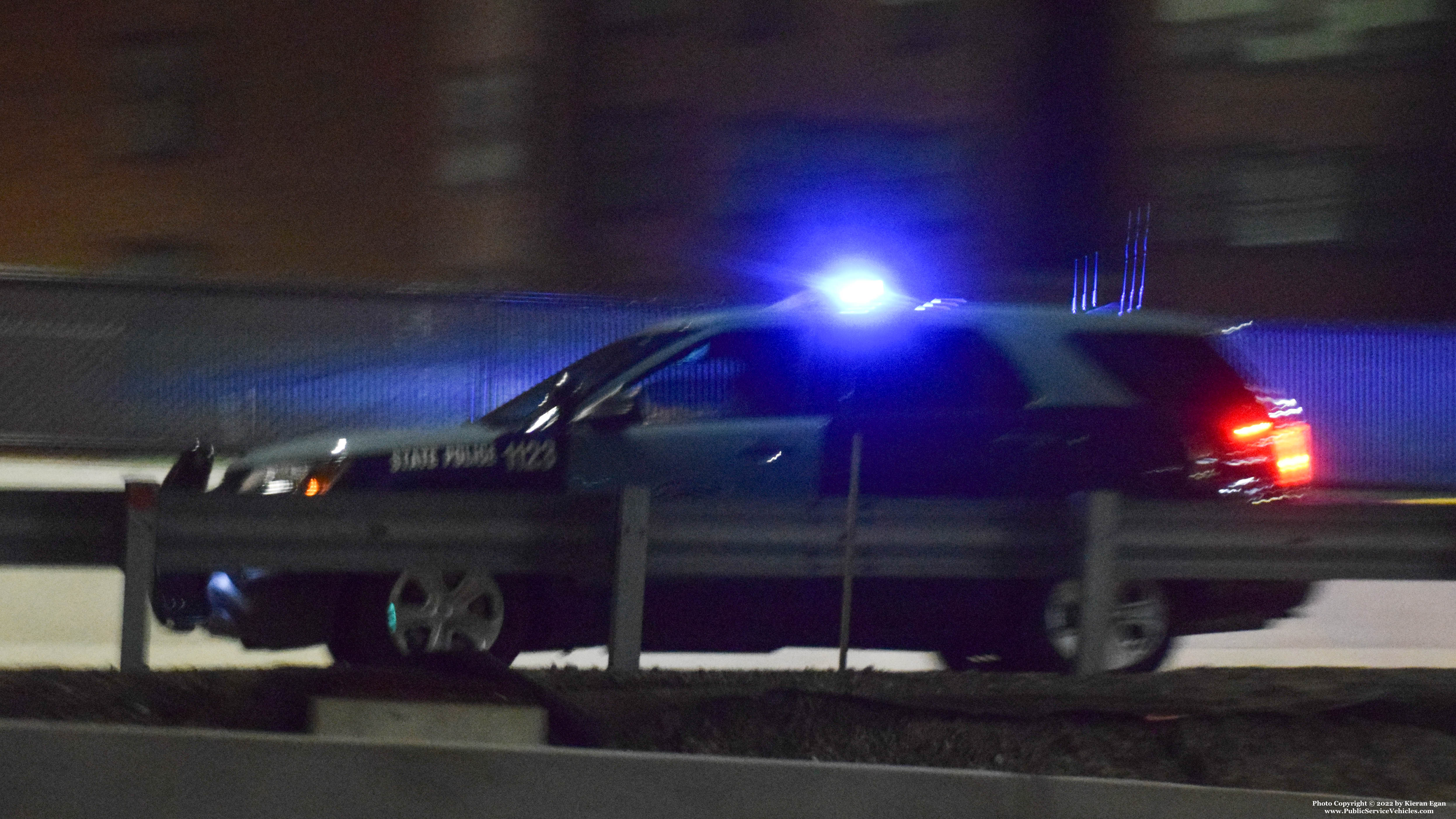 A photo  of Massachusetts State Police
            Cruiser 1123, a 2018 Ford Police Interceptor Utility             taken by Kieran Egan