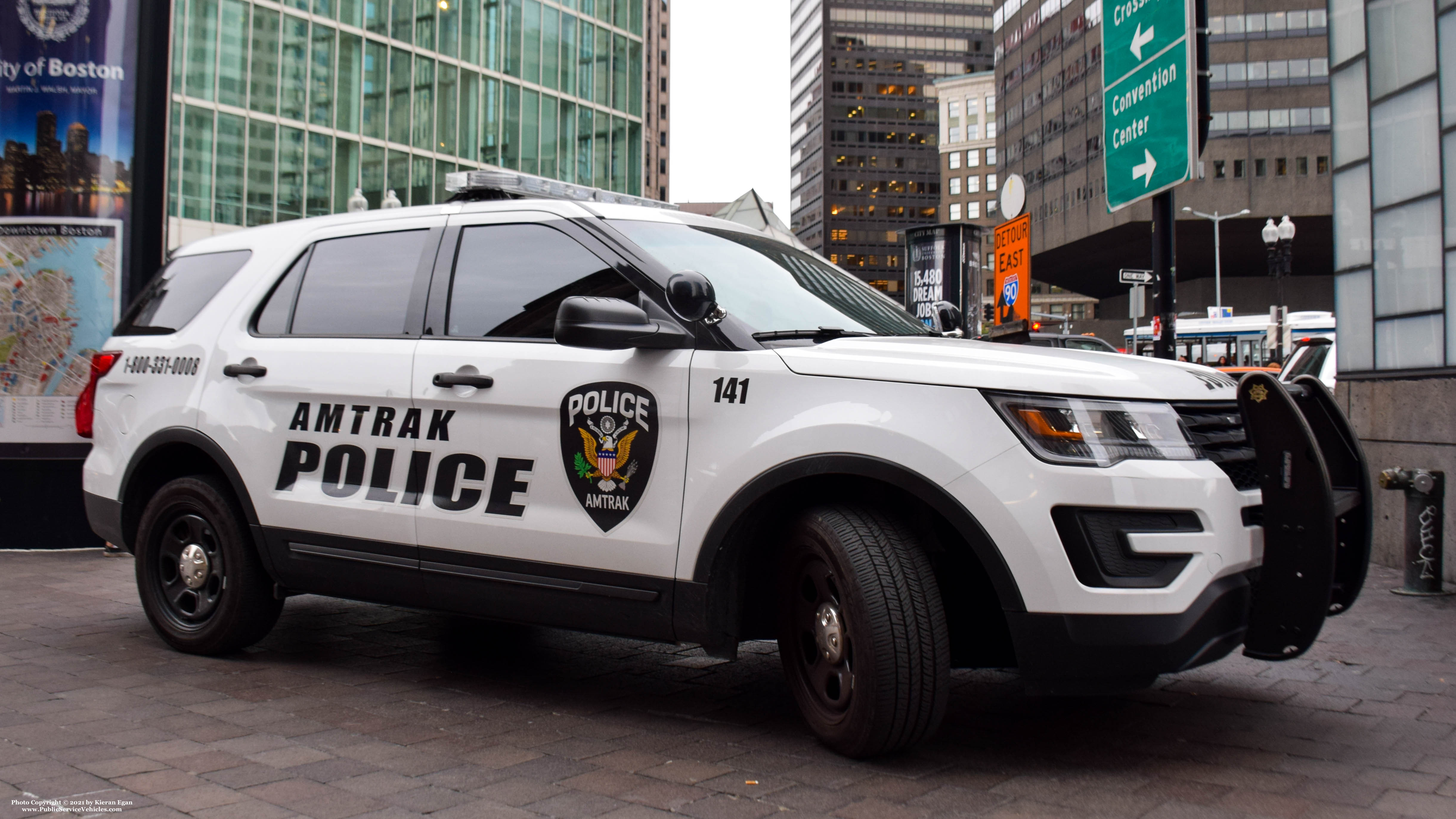 A photo  of Amtrak Police
            Cruiser 141, a 2016-2017 Ford Police Interceptor Utility             taken by Kieran Egan