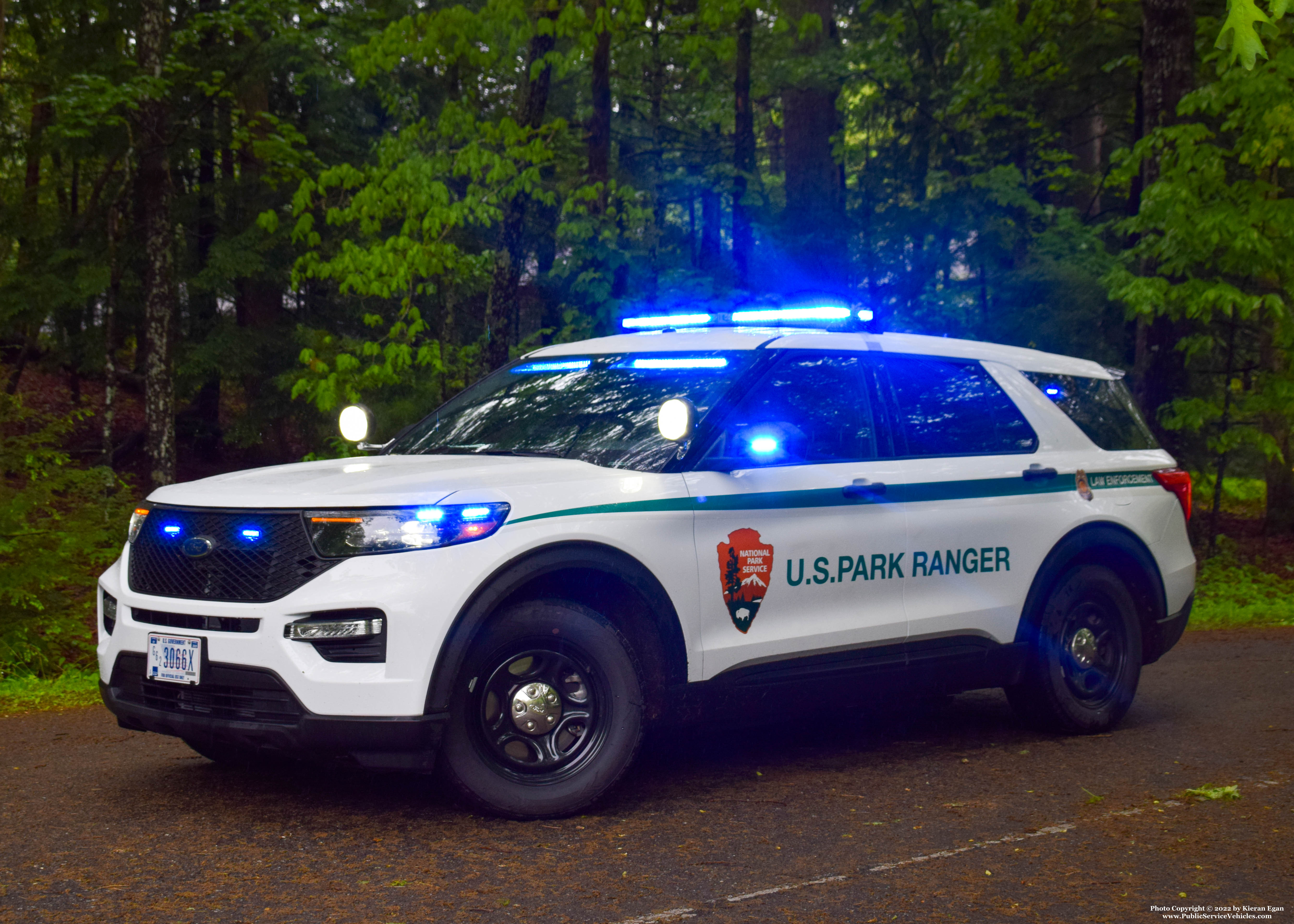 A photo  of United States National Park Service Law Enforcement Rangers
            Cruiser 3066X, a 2020 Ford Police Interceptor Utility/Whelen Legacy             taken by Kieran Egan