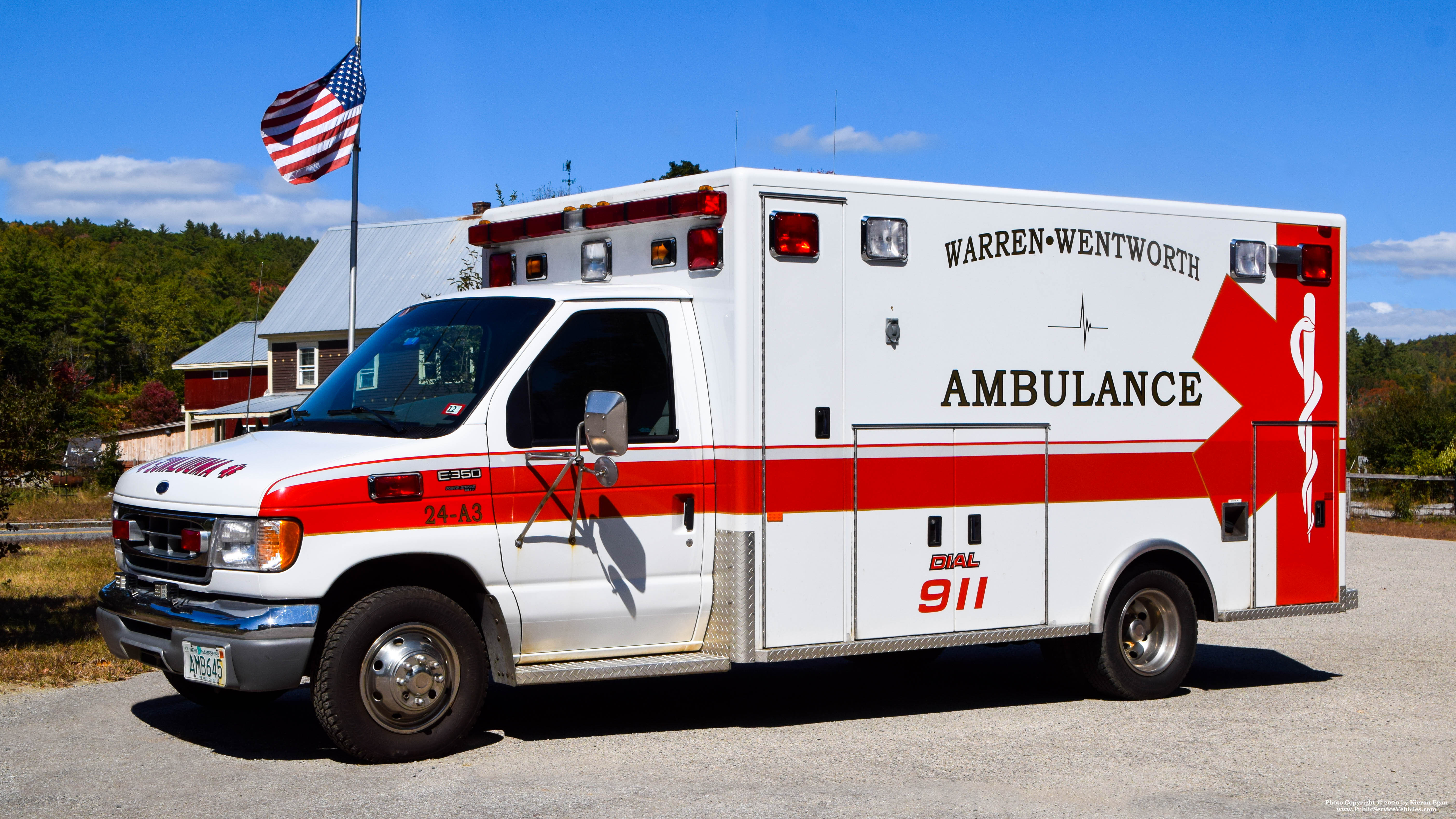 A photo  of Warren-Wentworth Ambulance Service
            24 Ambulance 3, a 1998 Ford E-350/PL Custom             taken by Kieran Egan