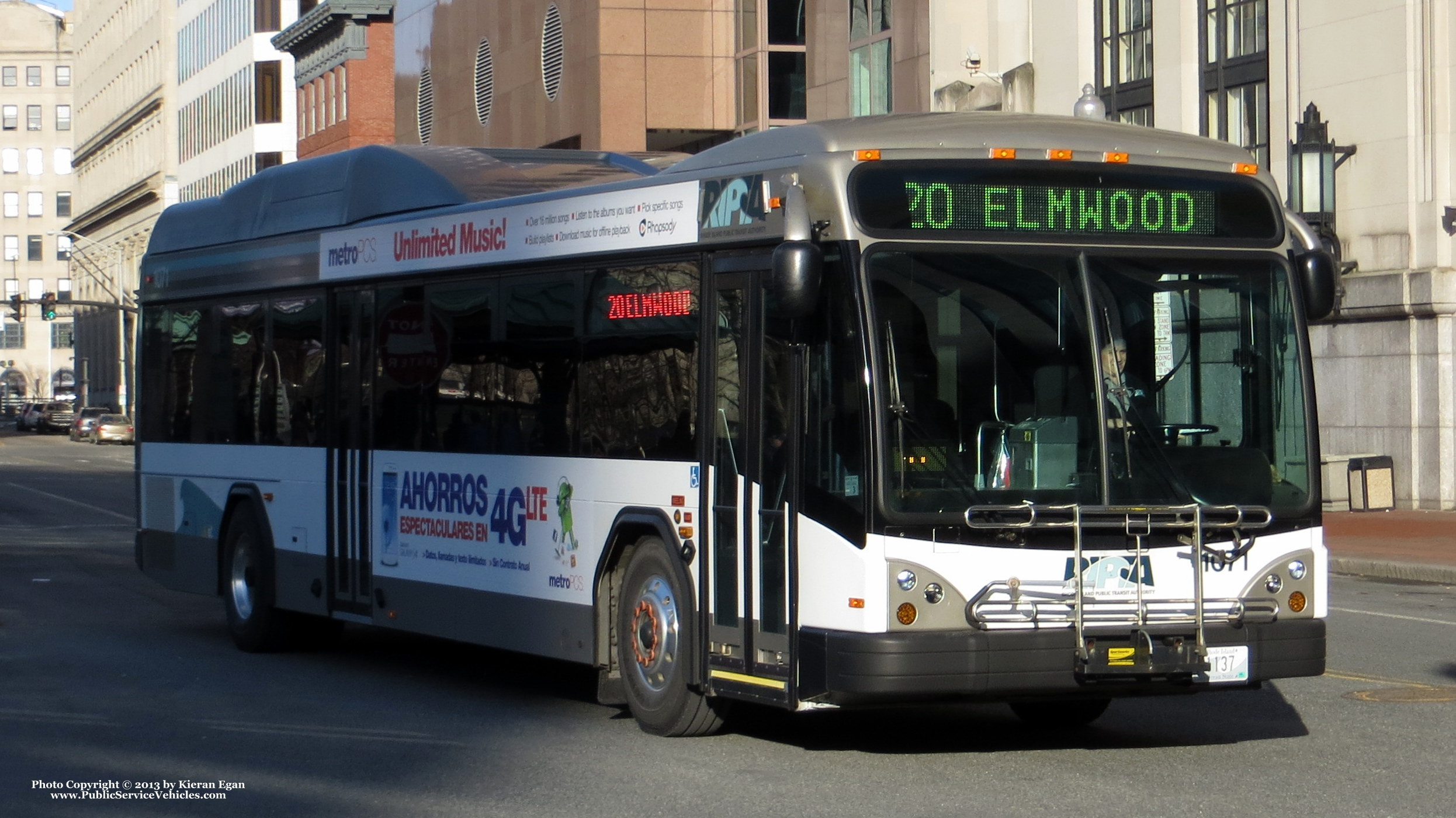 A photo  of Rhode Island Public Transit Authority
            Bus 1071, a 2010 Gillig BRT HEV             taken by Kieran Egan