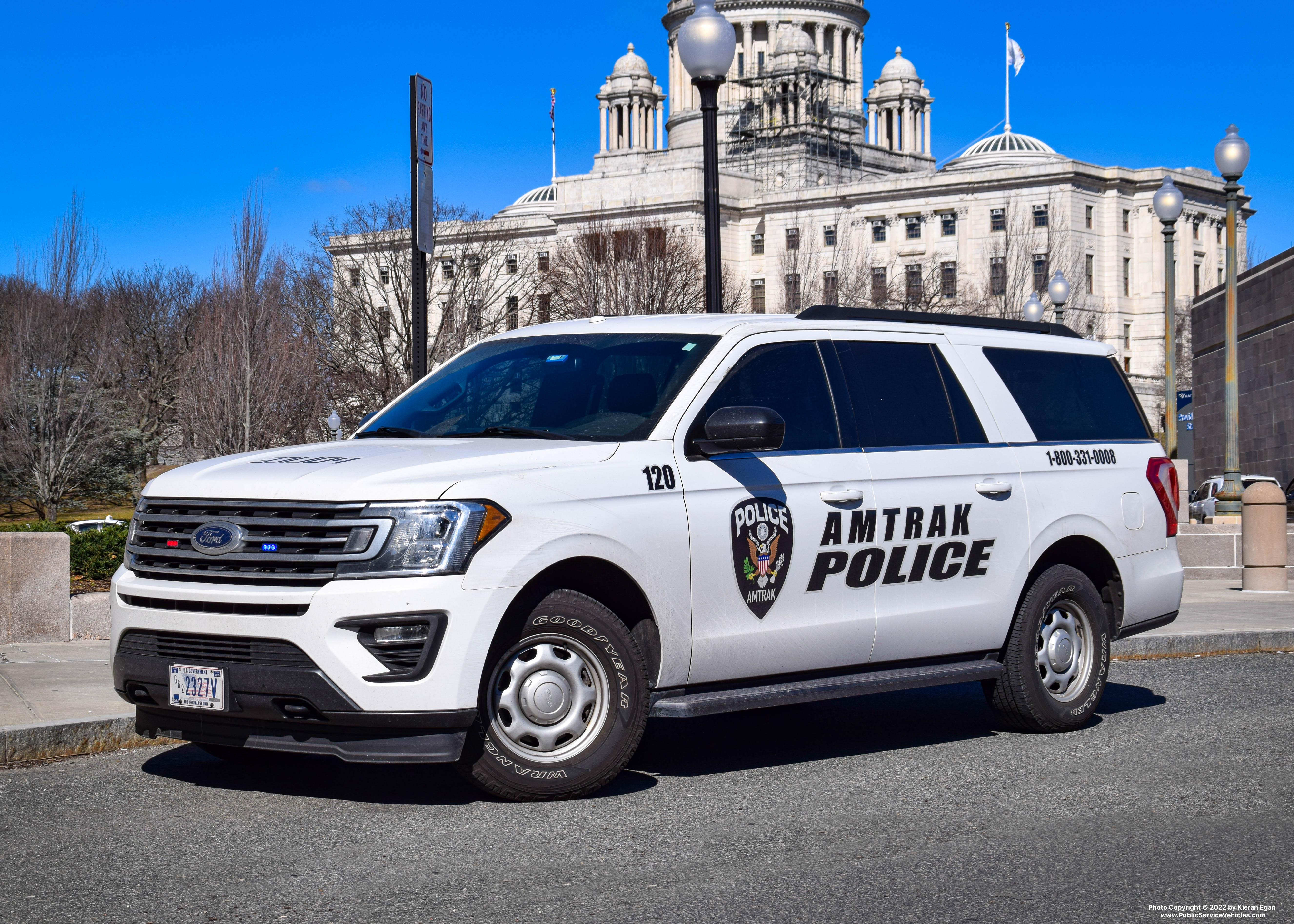 A photo  of Amtrak Police
            Cruiser 120, a 2018-2021 Ford Expedition Max             taken by Kieran Egan