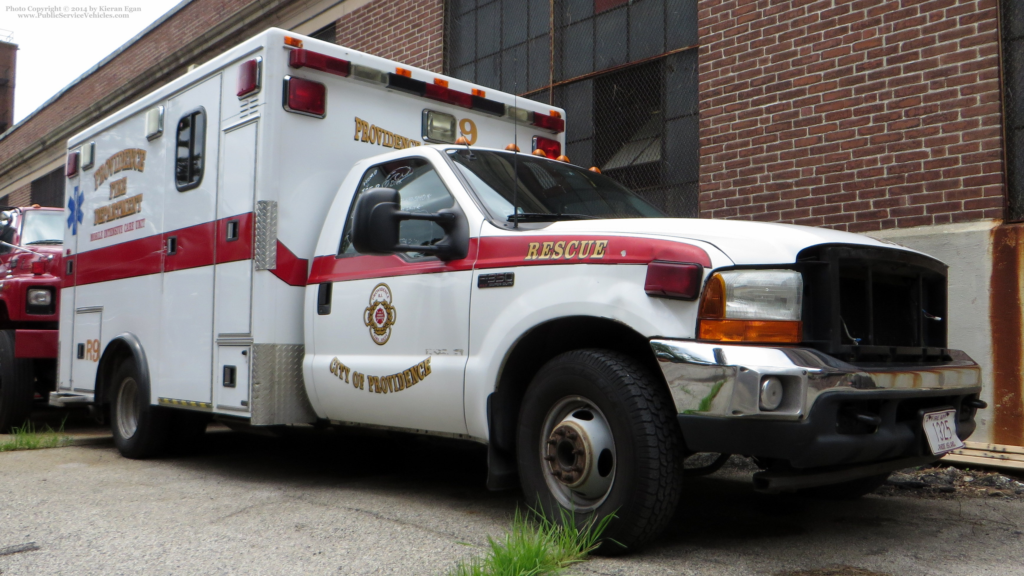 A photo  of Providence Fire
            Rescue 9, a 2001 Ford F-350/American LaFrance Medic Master             taken by Kieran Egan