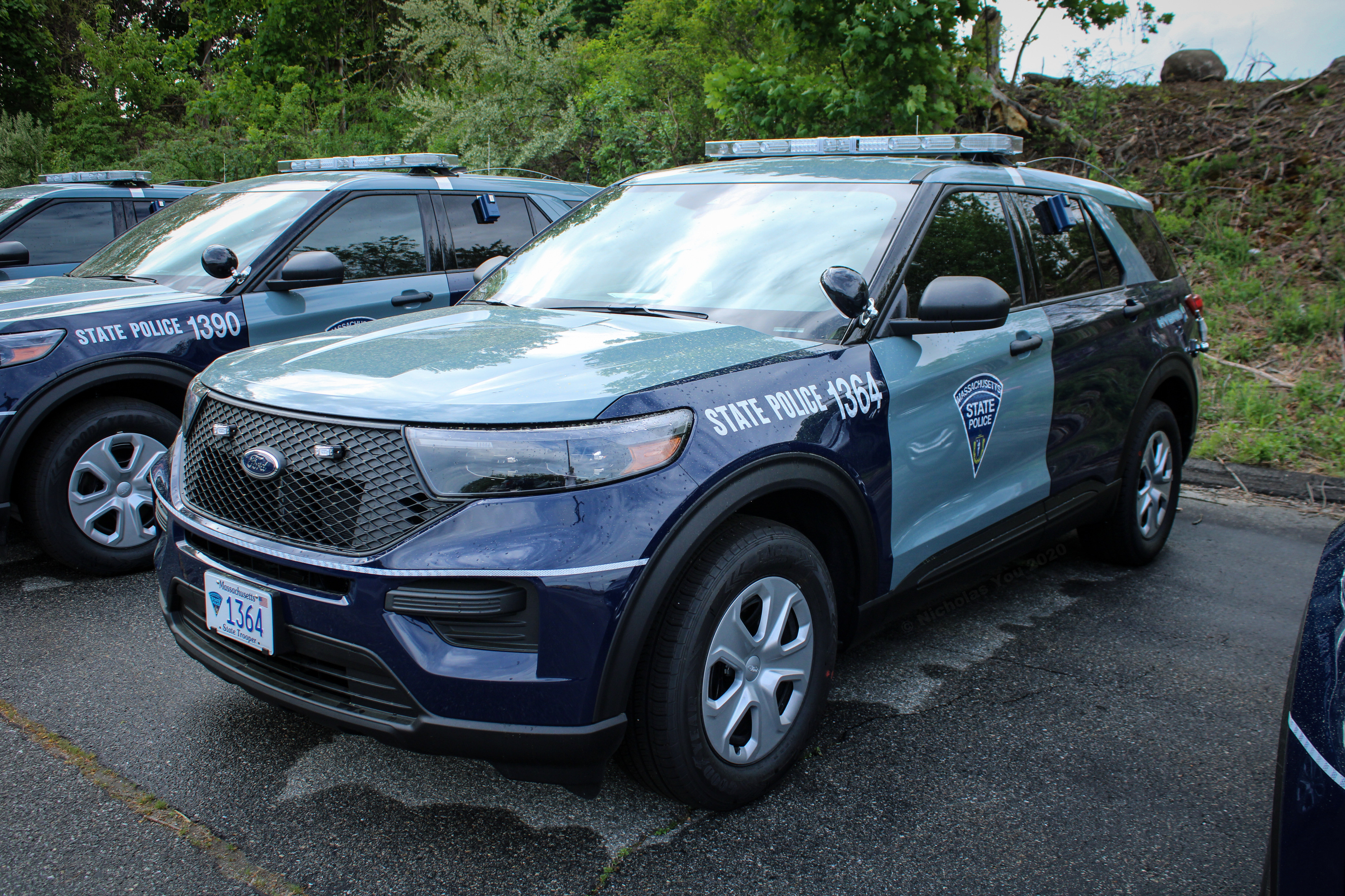 A photo  of Massachusetts State Police
            Cruiser 1364, a 2020 Ford Police Interceptor Utility Hybrid             taken by Nicholas You