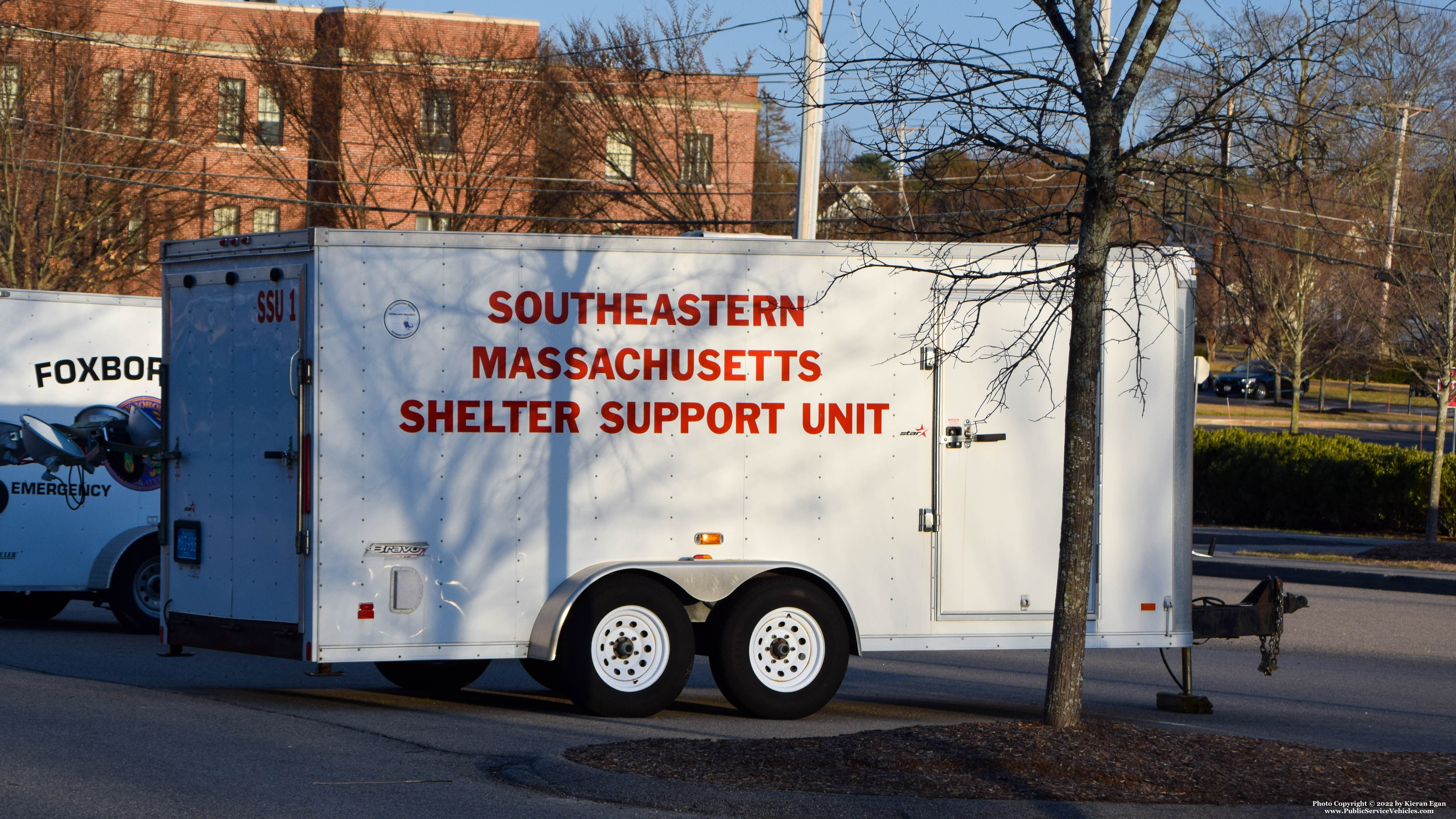 A photo  of Foxborough Police
            Southeastern Massachusetts Shelter Support Unit 1, a 2012 Bravo Trailer             taken by Kieran Egan
