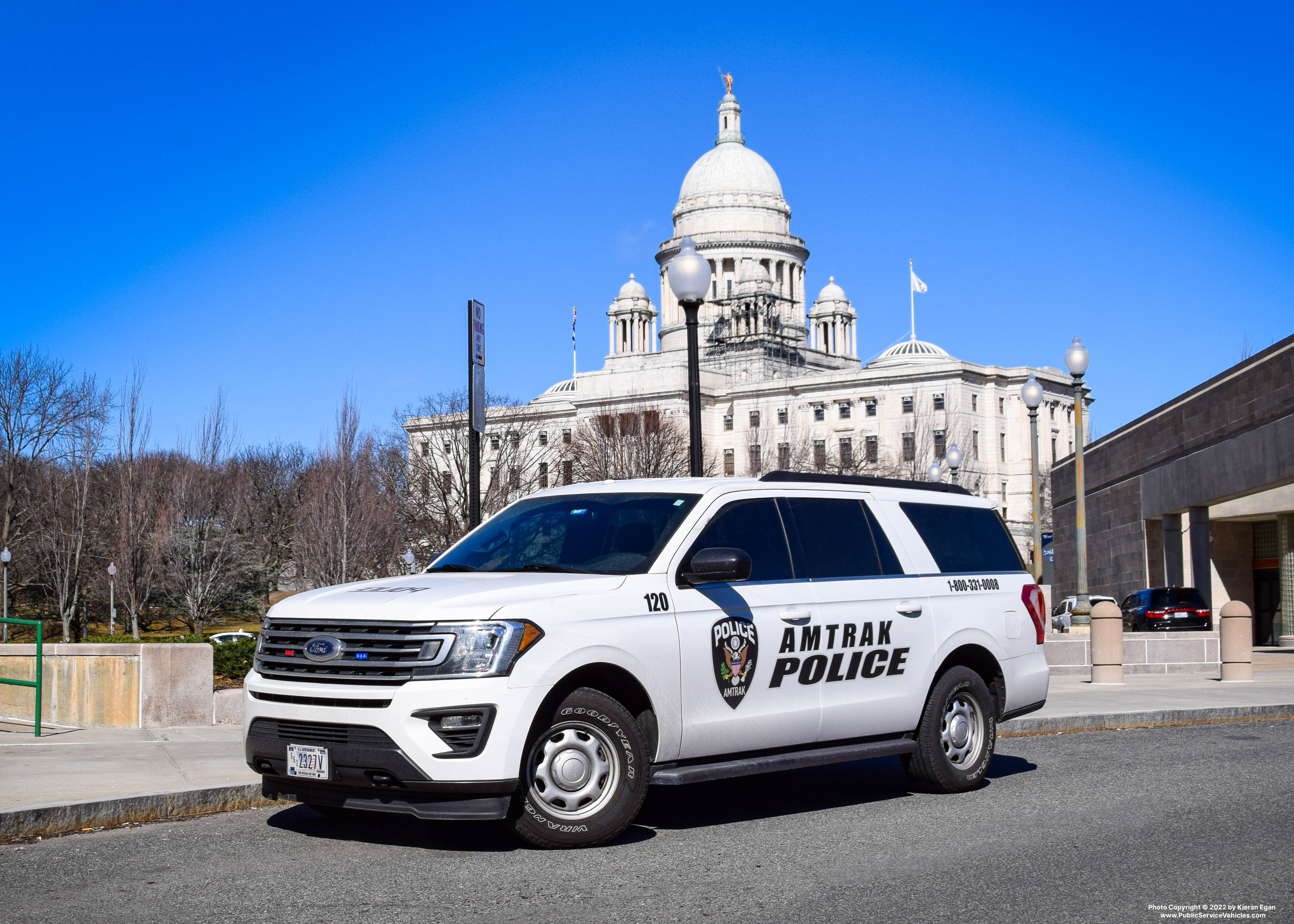 A photo  of Amtrak Police
            Cruiser 120, a 2018-2021 Ford Expedition Max             taken by Kieran Egan