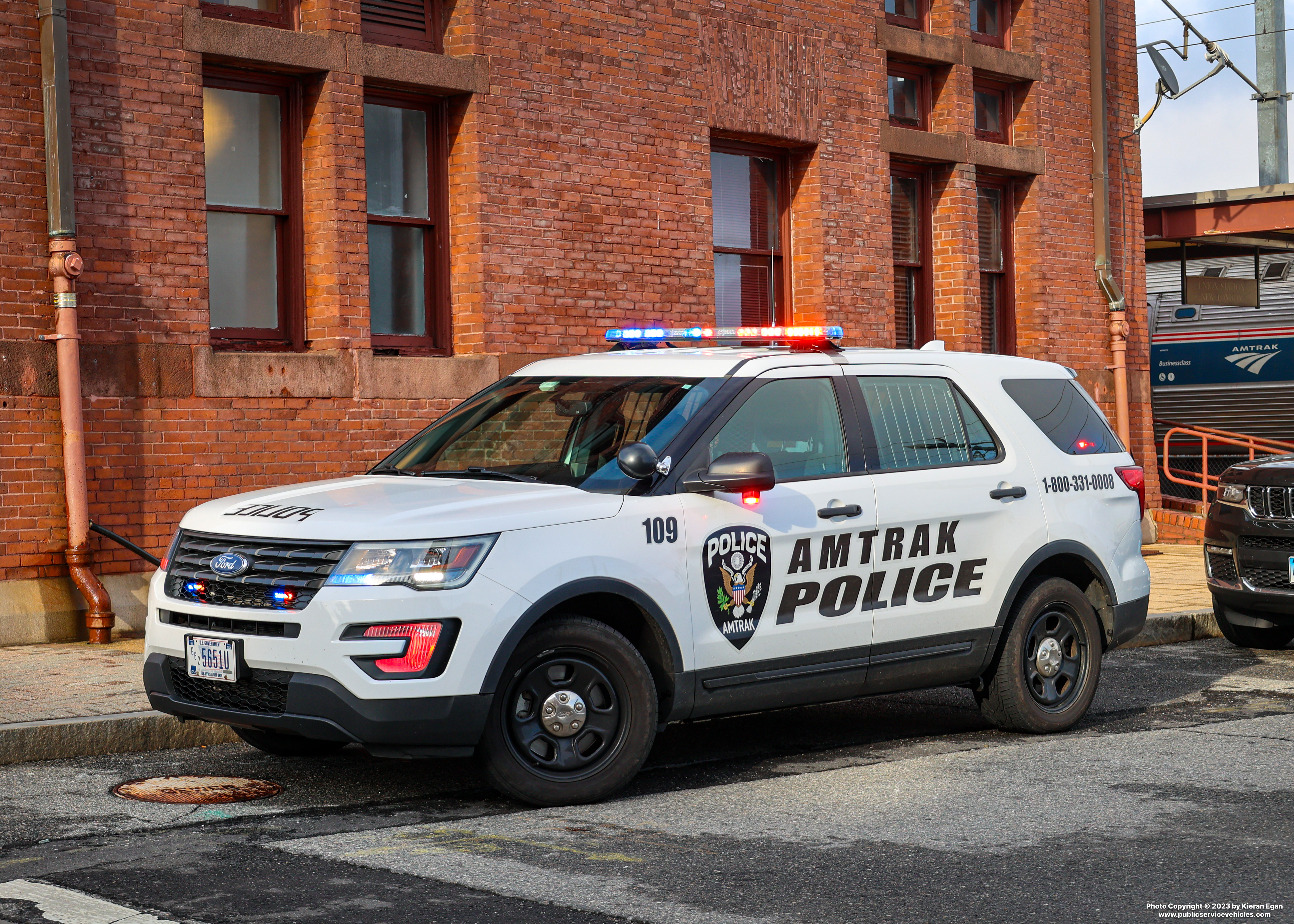 A photo  of Amtrak Police
            Cruiser 109, a 2016-2019 Ford Police Interceptor Utility             taken by Kieran Egan